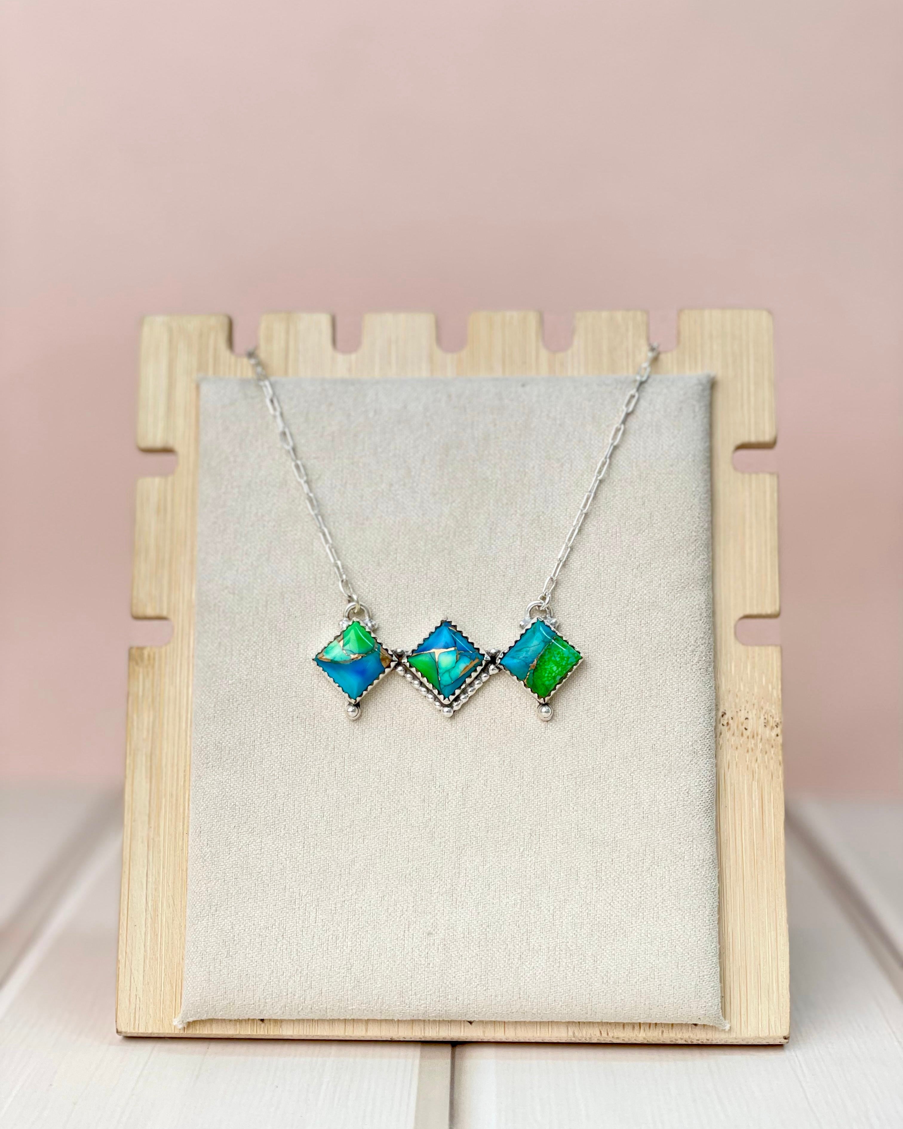 Peacock Dahlia Square Bar Necklace-Necklaces-Krush Kandy, Women's Online Fashion Boutique Located in Phoenix, Arizona (Scottsdale Area)