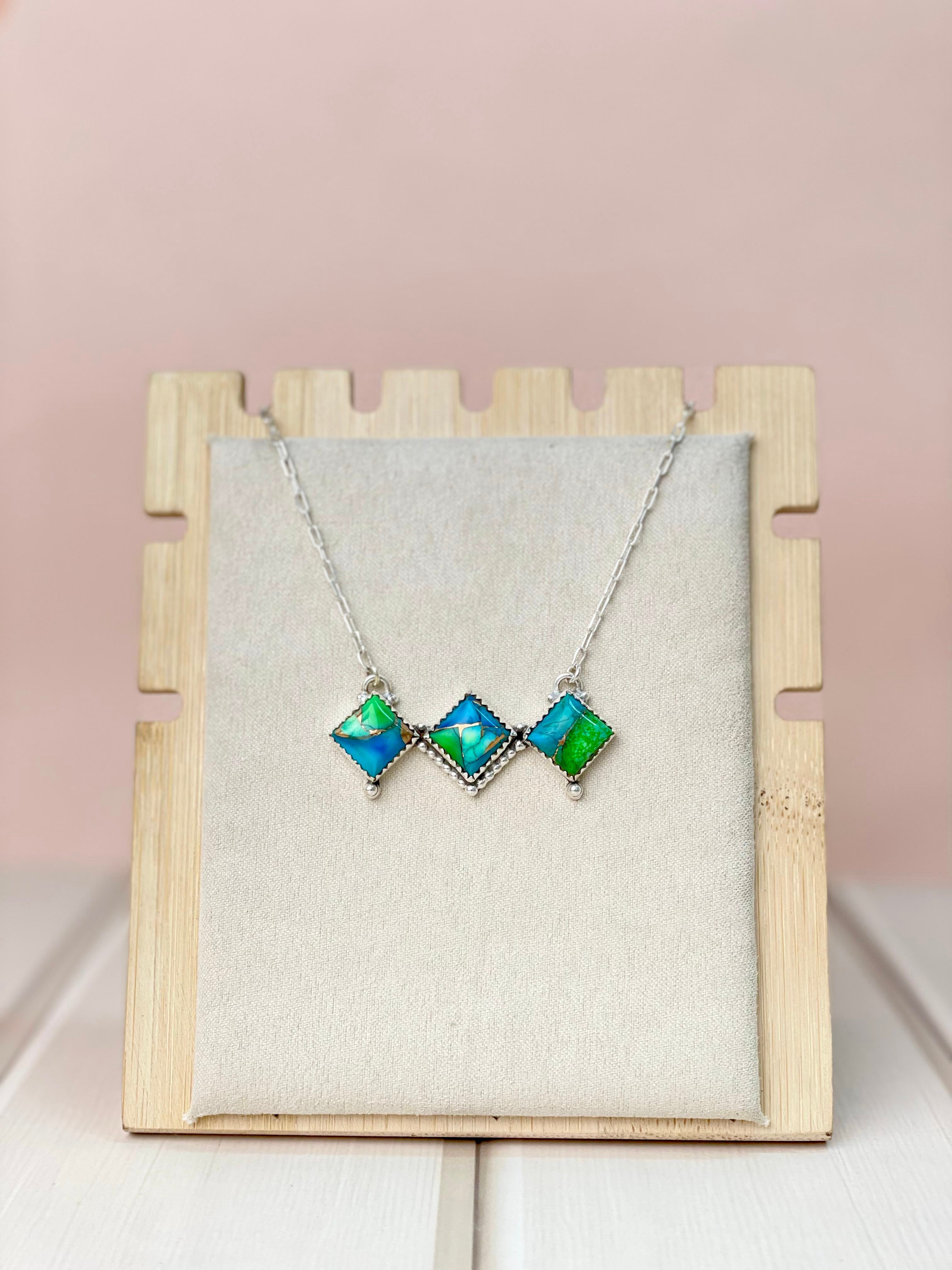 Peacock Dahlia Square Bar Necklace-Necklaces-Krush Kandy, Women's Online Fashion Boutique Located in Phoenix, Arizona (Scottsdale Area)