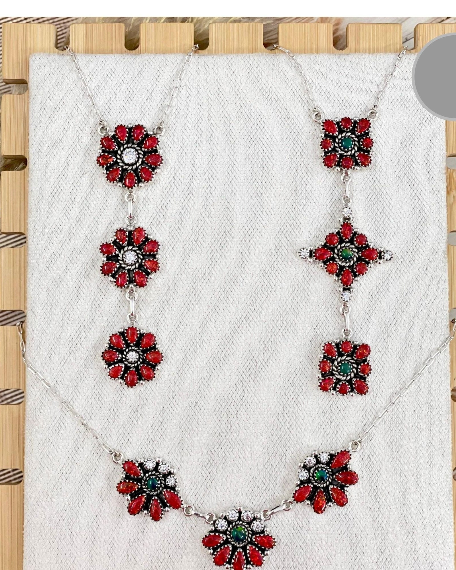 Red Opal Trio Cluster Necklaces-Chain Necklaces-Krush Kandy, Women's Online Fashion Boutique Located in Phoenix, Arizona (Scottsdale Area)