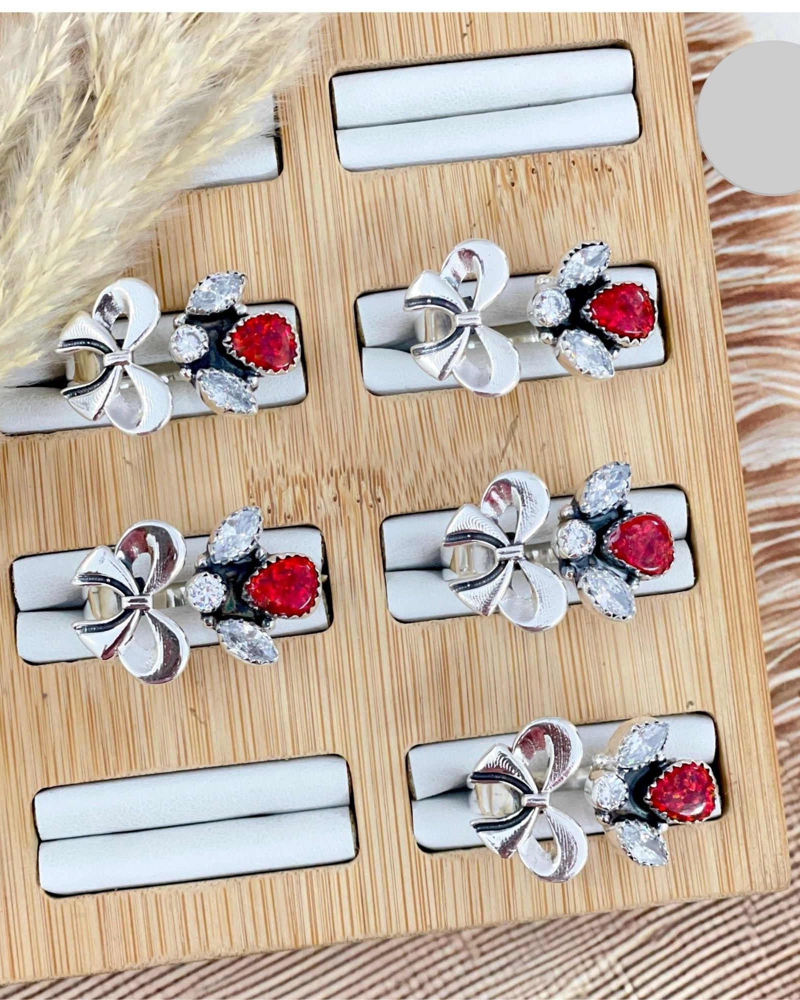 Sterling Bow, Red Opal & White CZ Ring-Rings-Krush Kandy, Women's Online Fashion Boutique Located in Phoenix, Arizona (Scottsdale Area)