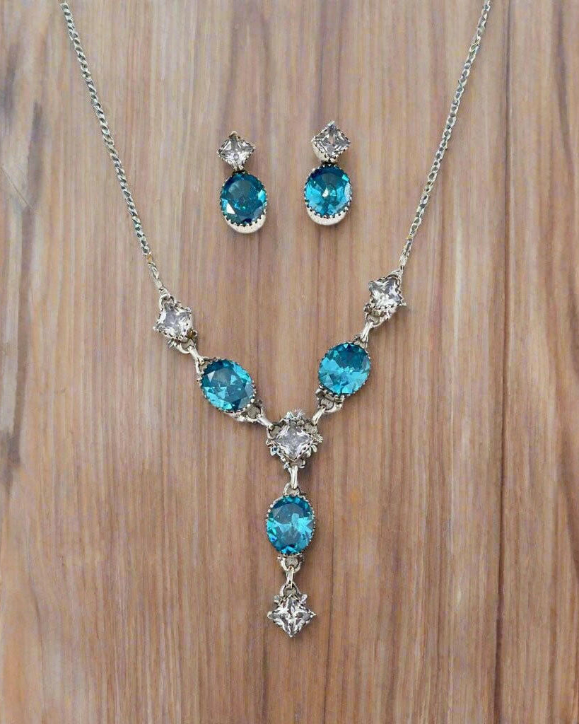 Ice Cold Crystal Necklace & Earring Set-Chain Necklaces-Krush Kandy, Women's Online Fashion Boutique Located in Phoenix, Arizona (Scottsdale Area)