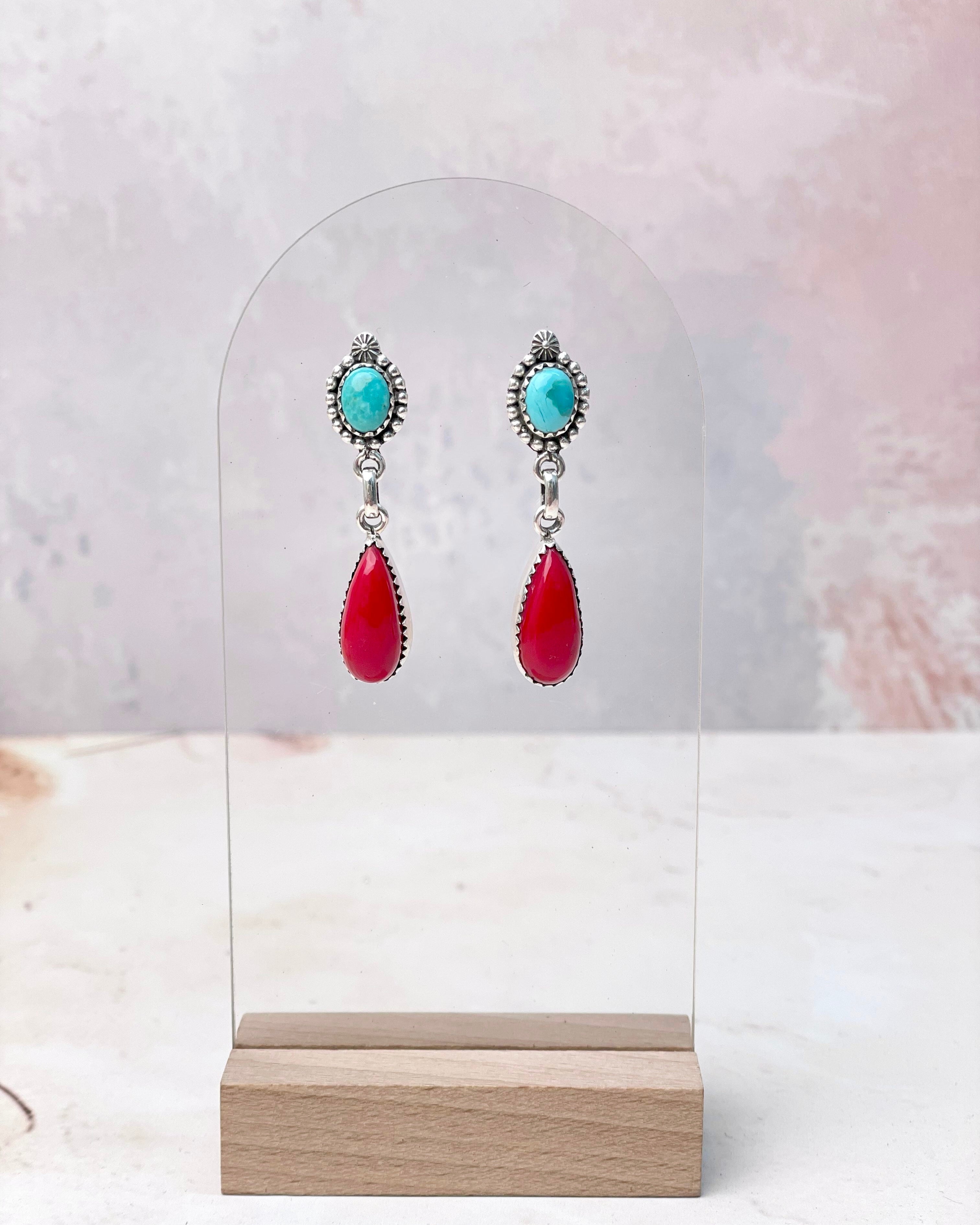 Turquoise and Rosarita Pear Earrings-Earrings-Krush Kandy, Women's Online Fashion Boutique Located in Phoenix, Arizona (Scottsdale Area)