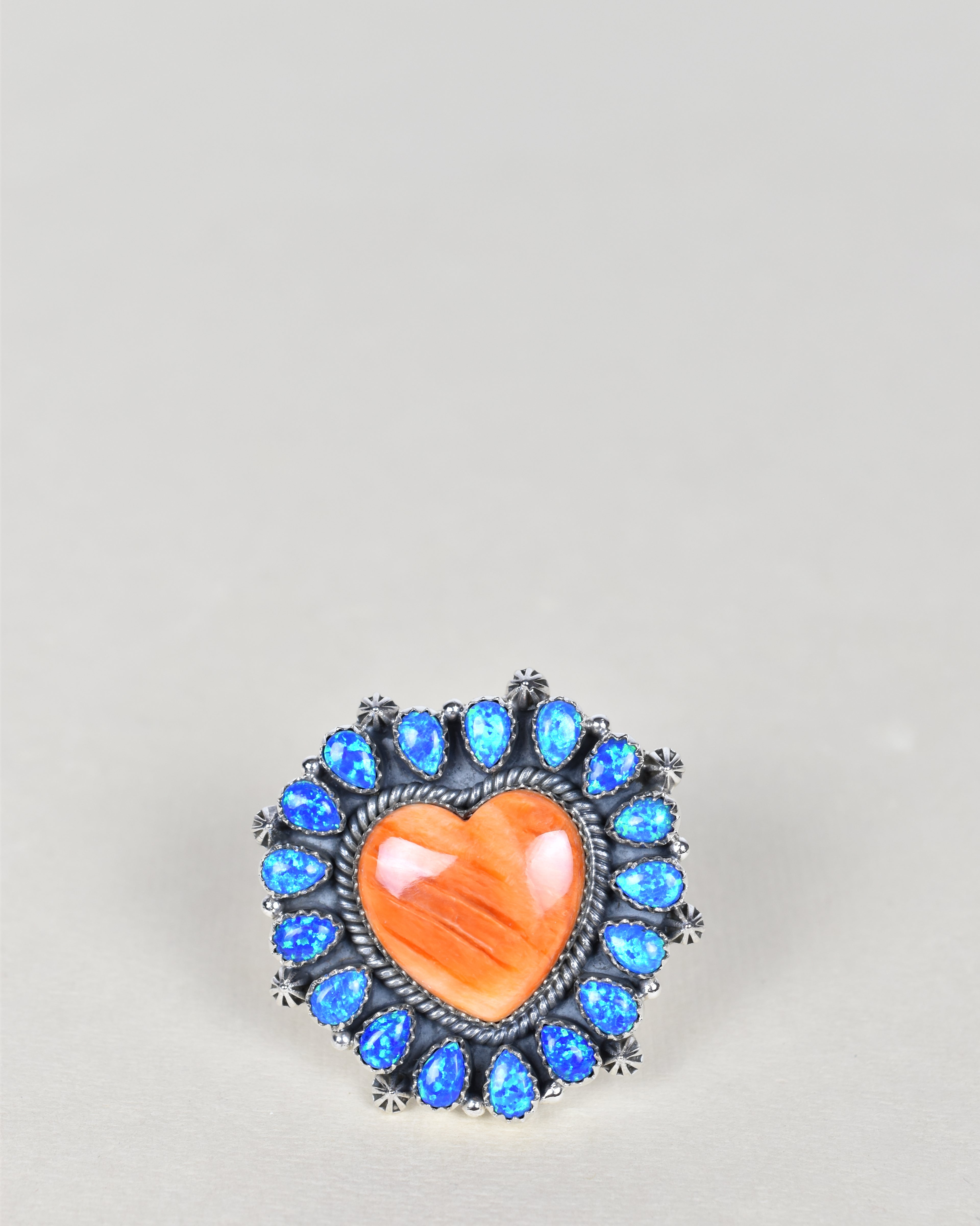 Orange Spiny Oyster Heart & Blue Opal One of A Kind Ring-Cluster Rings-Krush Kandy, Women's Online Fashion Boutique Located in Phoenix, Arizona (Scottsdale Area)