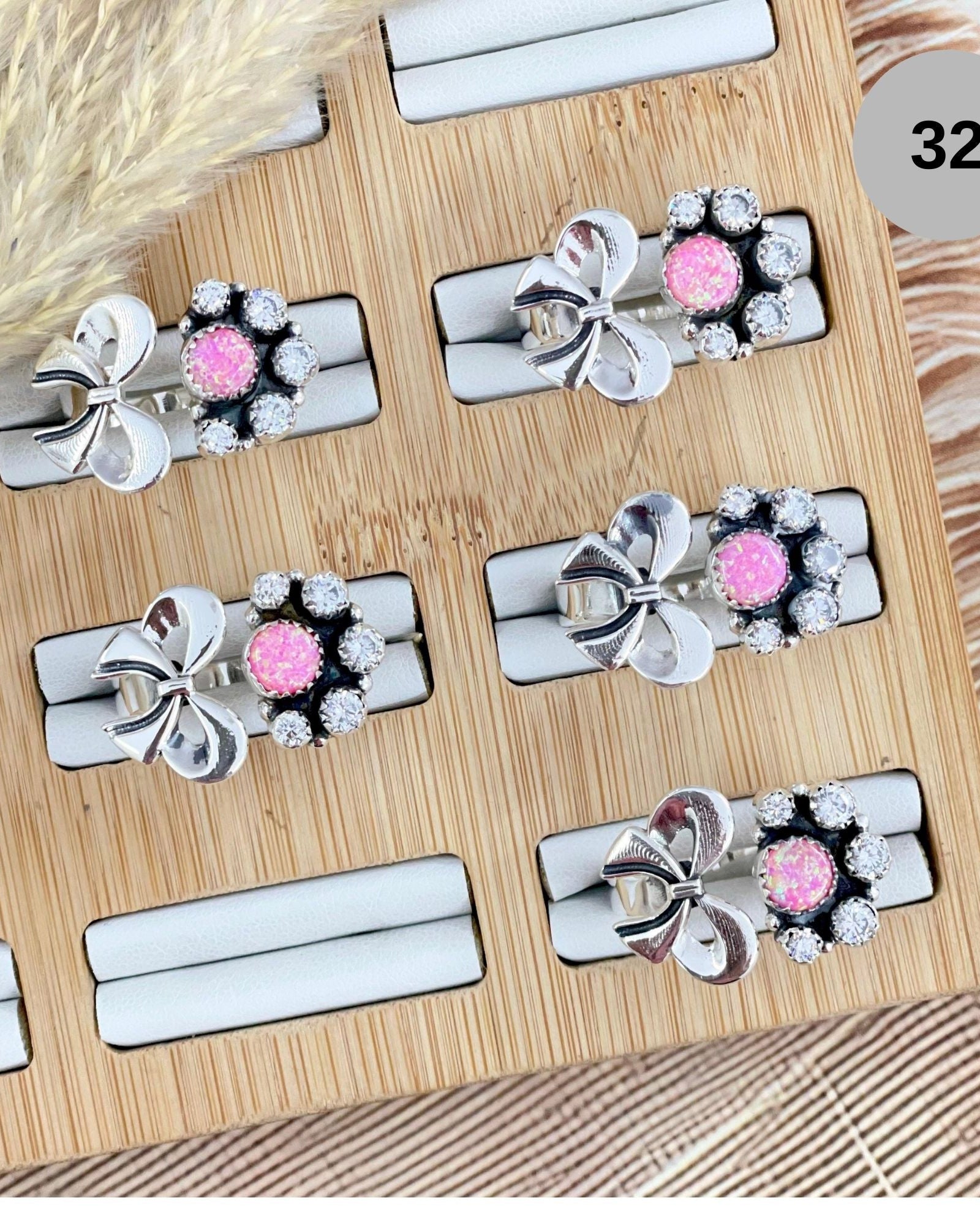 Neon Pink Opal & Sterling Bow Floating Ring-Rings-Krush Kandy, Women's Online Fashion Boutique Located in Phoenix, Arizona (Scottsdale Area)