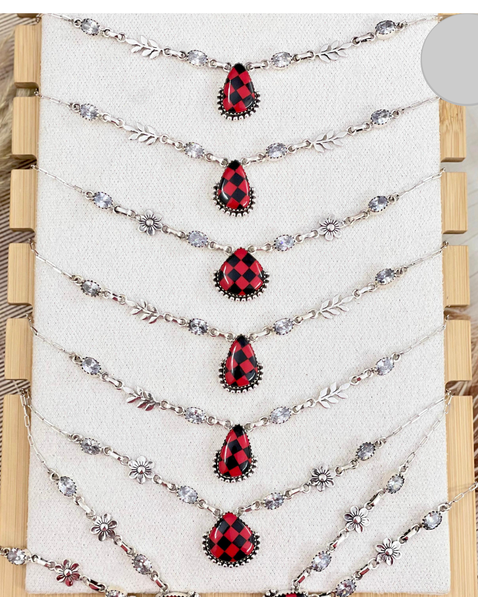Red Checkered Slab Necklaces-Chain Necklaces-Krush Kandy, Women's Online Fashion Boutique Located in Phoenix, Arizona (Scottsdale Area)