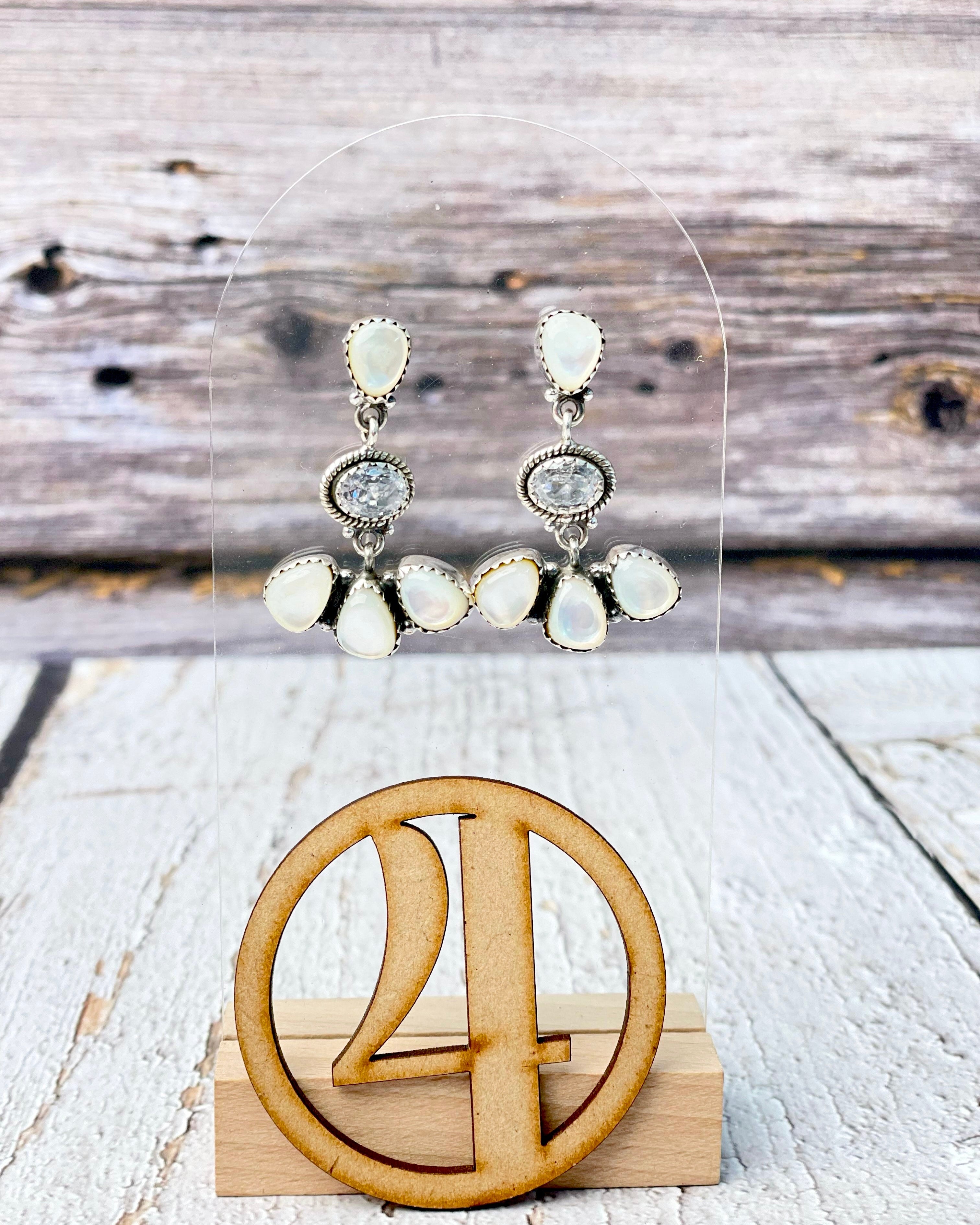 White Shell & Crystal Cluster Earrings-Earrings-Krush Kandy, Women's Online Fashion Boutique Located in Phoenix, Arizona (Scottsdale Area)