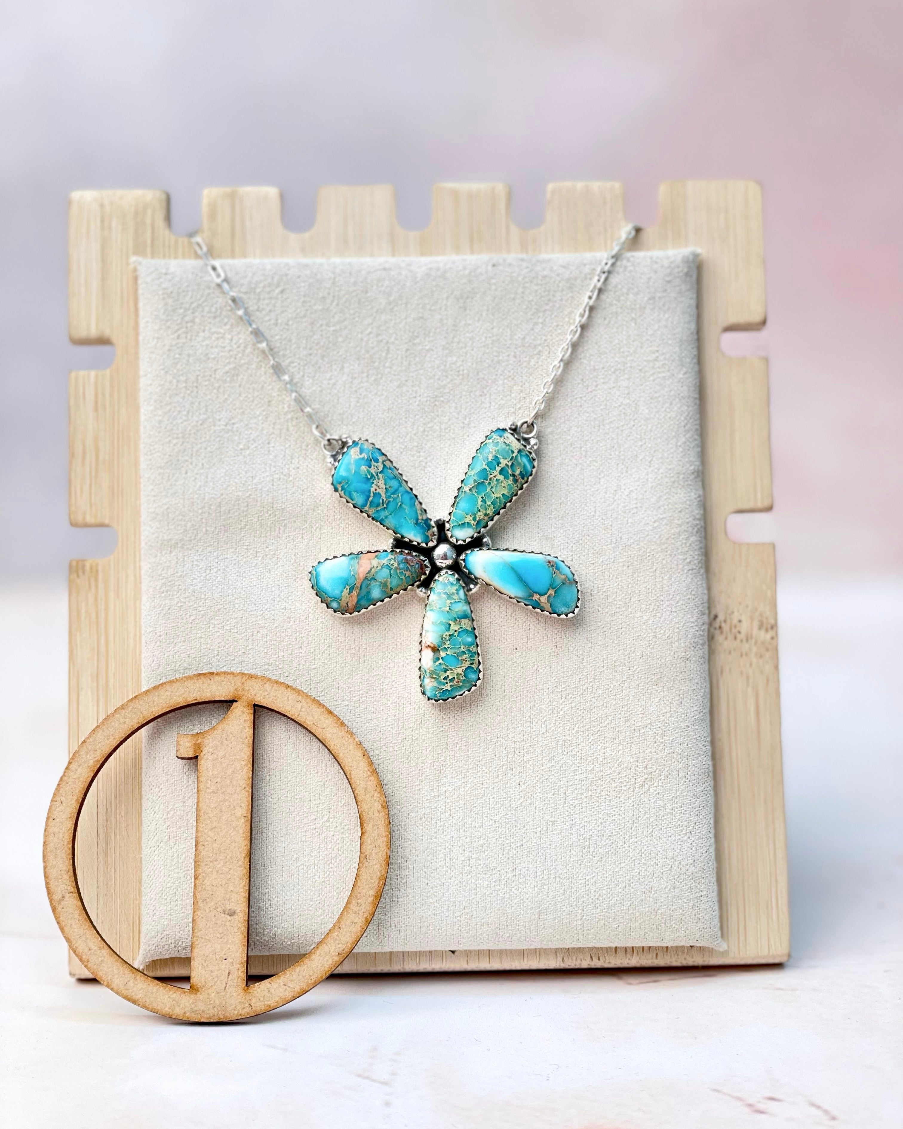 Desert Jasper Blue Flower Petals Necklace MADE TO ORDER-Necklaces-Krush Kandy, Women's Online Fashion Boutique Located in Phoenix, Arizona (Scottsdale Area)