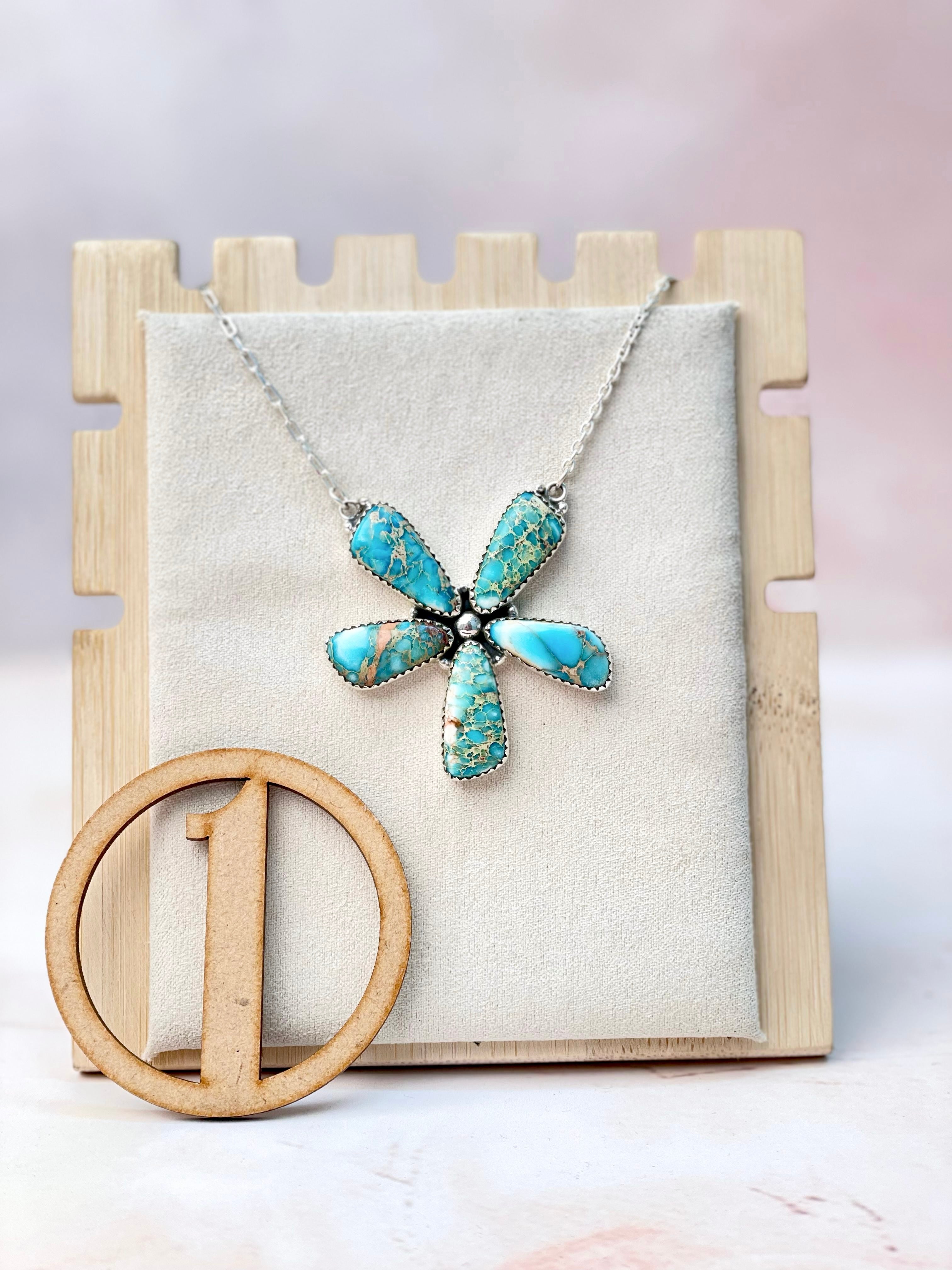 Desert Jasper Blue Flower Petals Necklace MADE TO ORDER-Necklaces-Krush Kandy, Women's Online Fashion Boutique Located in Phoenix, Arizona (Scottsdale Area)