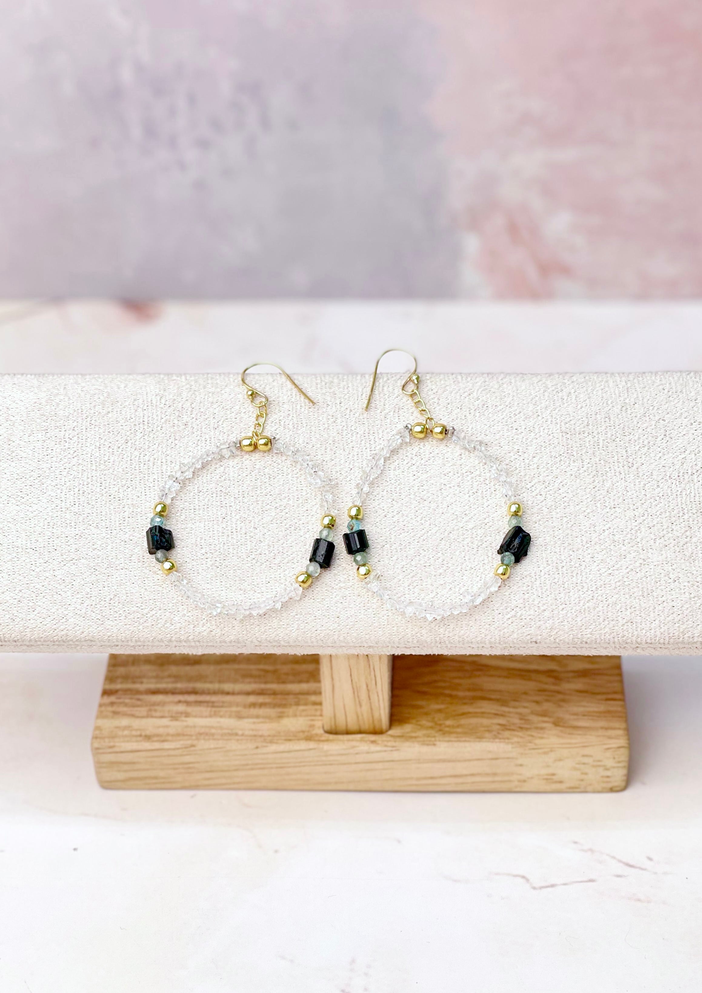 Herkimer Bling Multi Gem Black Tourmaline Earrings-Earrings-Krush Kandy, Women's Online Fashion Boutique Located in Phoenix, Arizona (Scottsdale Area)