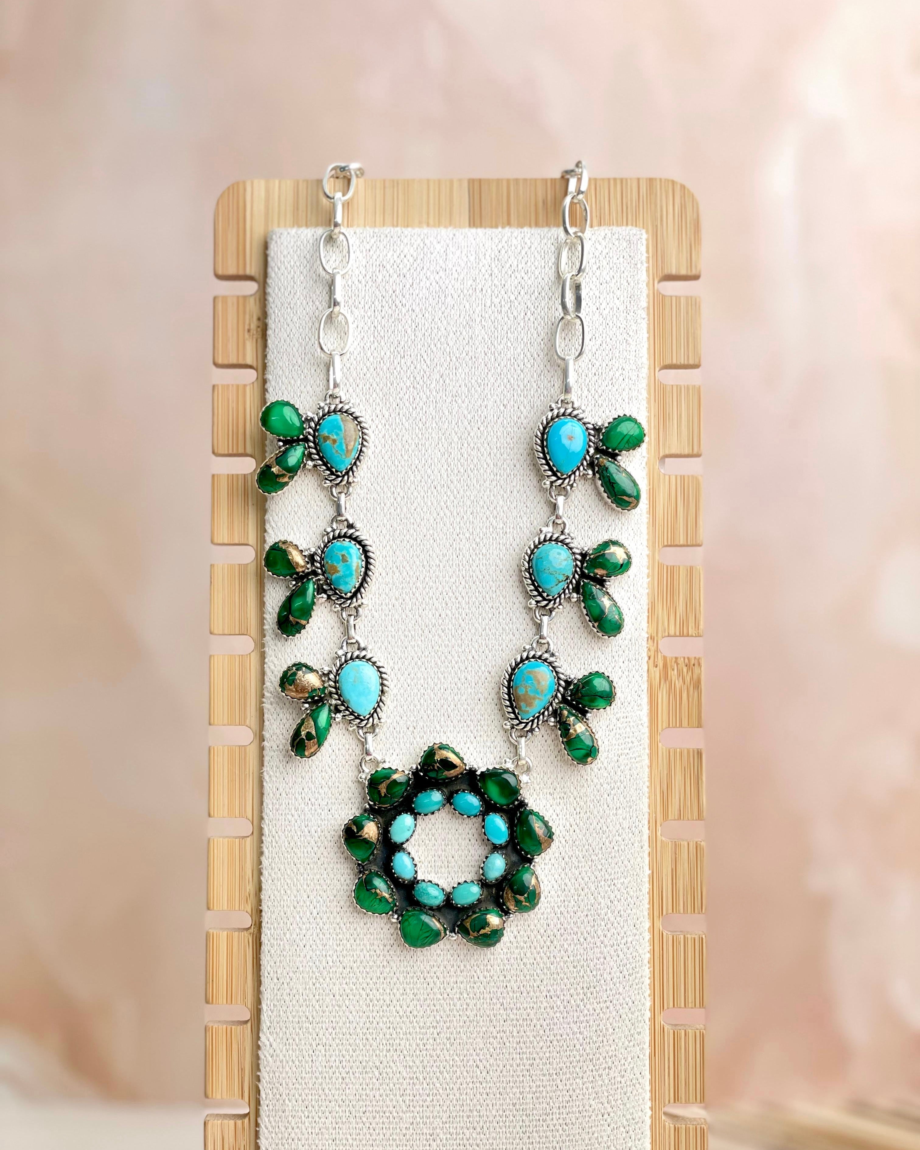 Irish Green Dahlia & Kingman Turquoise Statement Necklace sno 8-Necklaces-Krush Kandy, Women's Online Fashion Boutique Located in Phoenix, Arizona (Scottsdale Area)