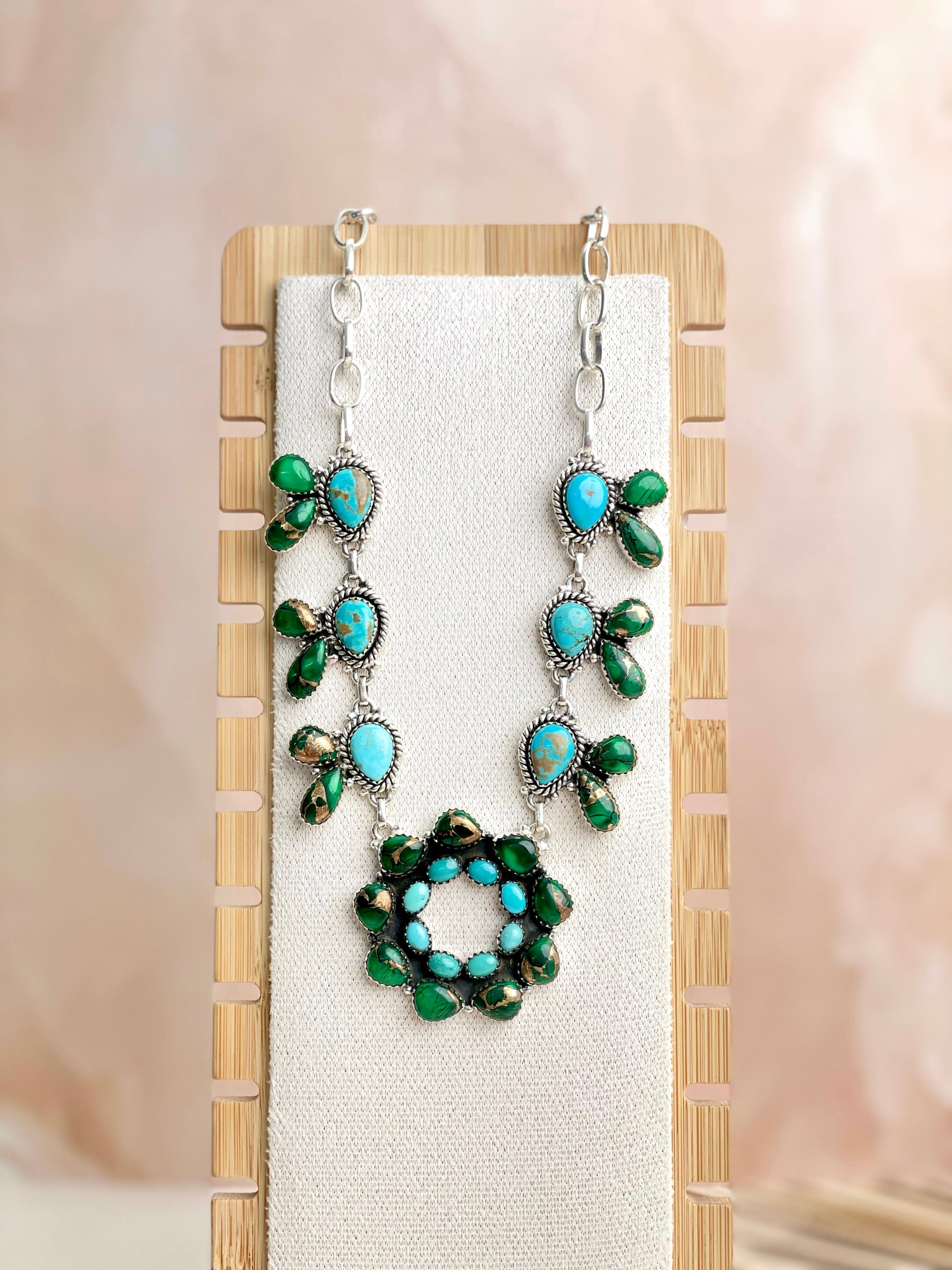 Irish Green Dahlia & Kingman Turquoise Statement Necklace sno 8-Necklaces-Krush Kandy, Women's Online Fashion Boutique Located in Phoenix, Arizona (Scottsdale Area)