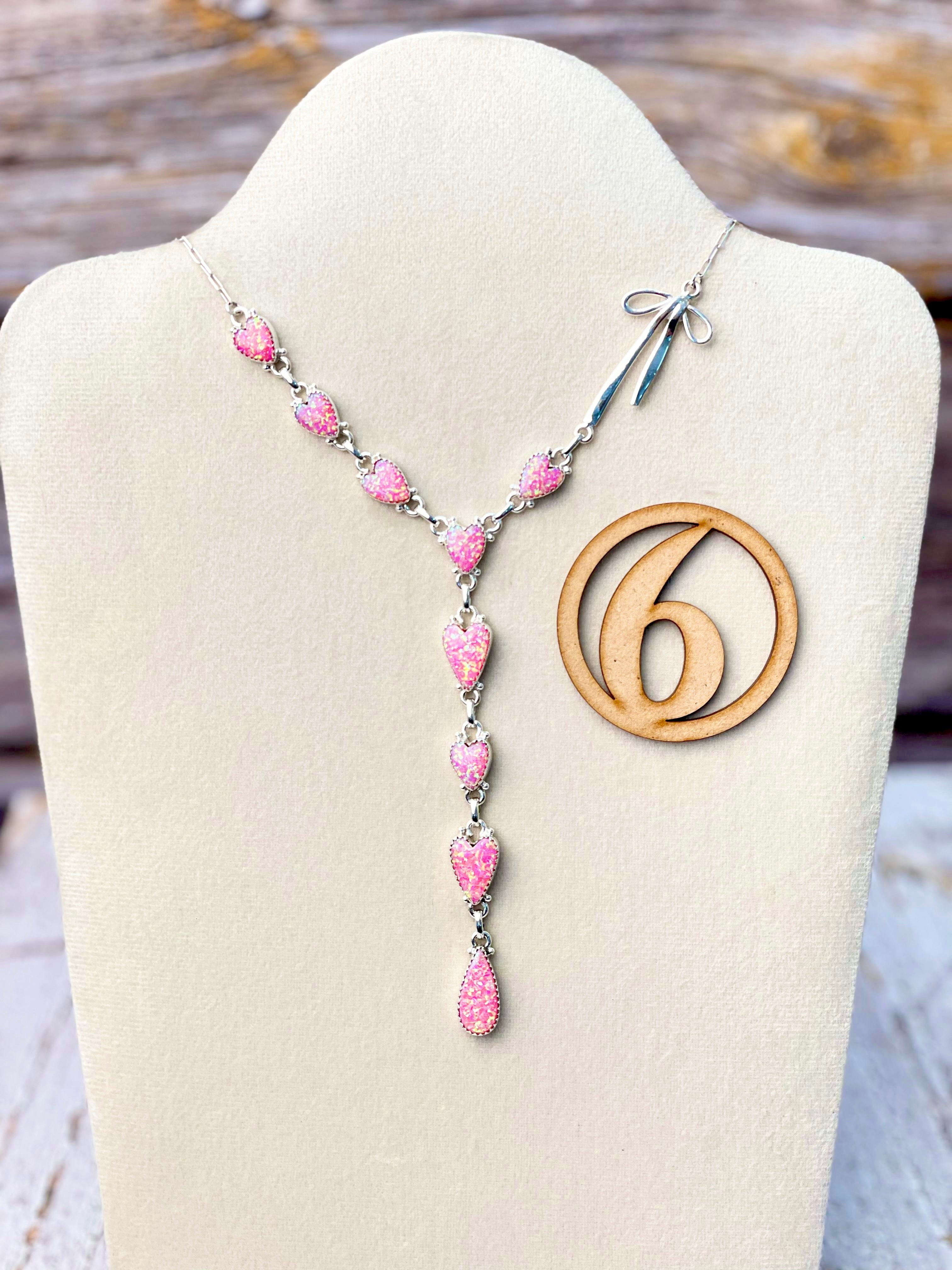 Opal Heart & Sterling Bow Necklace-Necklaces-Krush Kandy, Women's Online Fashion Boutique Located in Phoenix, Arizona (Scottsdale Area)