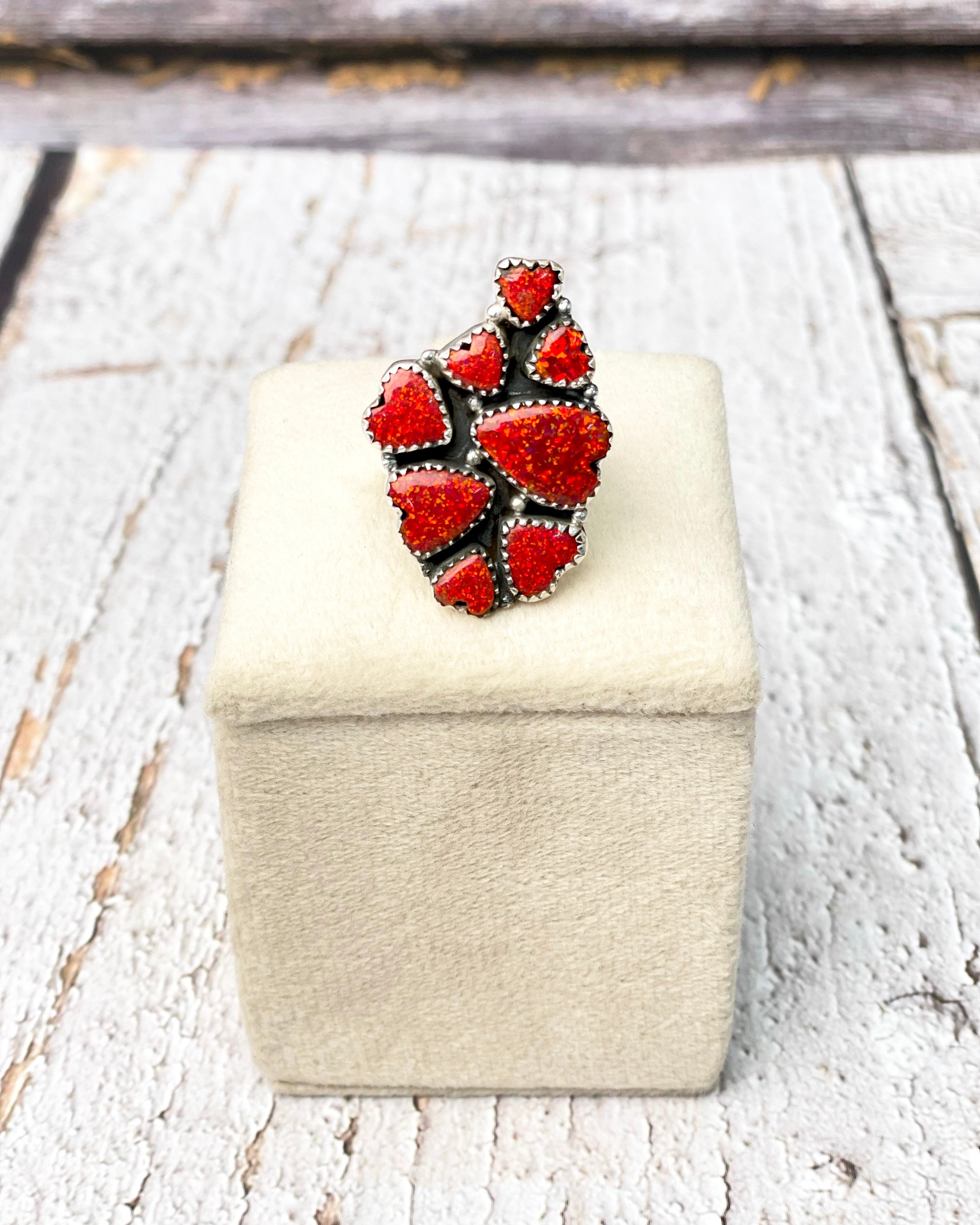 Red Opal Heart Slab Cluster Ring-Rings-Krush Kandy, Women's Online Fashion Boutique Located in Phoenix, Arizona (Scottsdale Area)