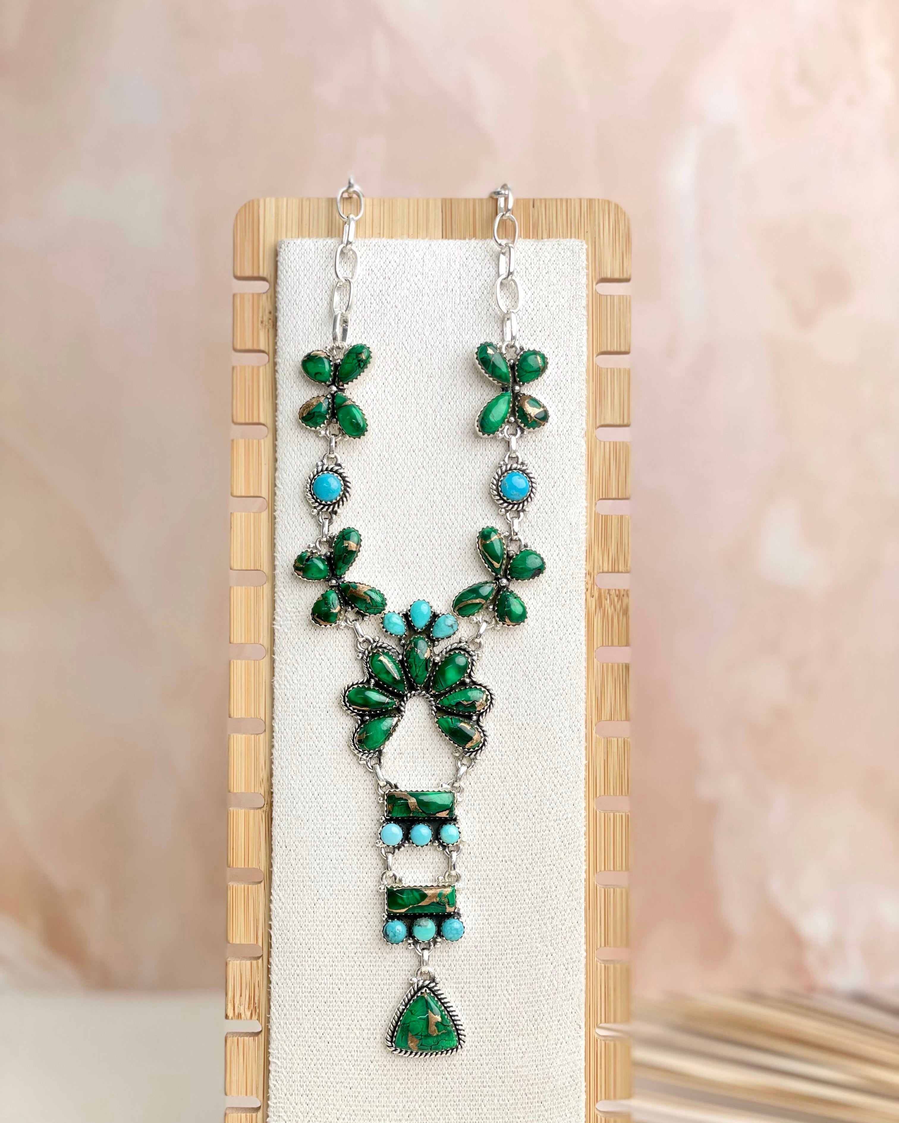 Irish Green Dahlia & Kingman Turquoise Statement Necklace sno 9-Necklaces-Krush Kandy, Women's Online Fashion Boutique Located in Phoenix, Arizona (Scottsdale Area)