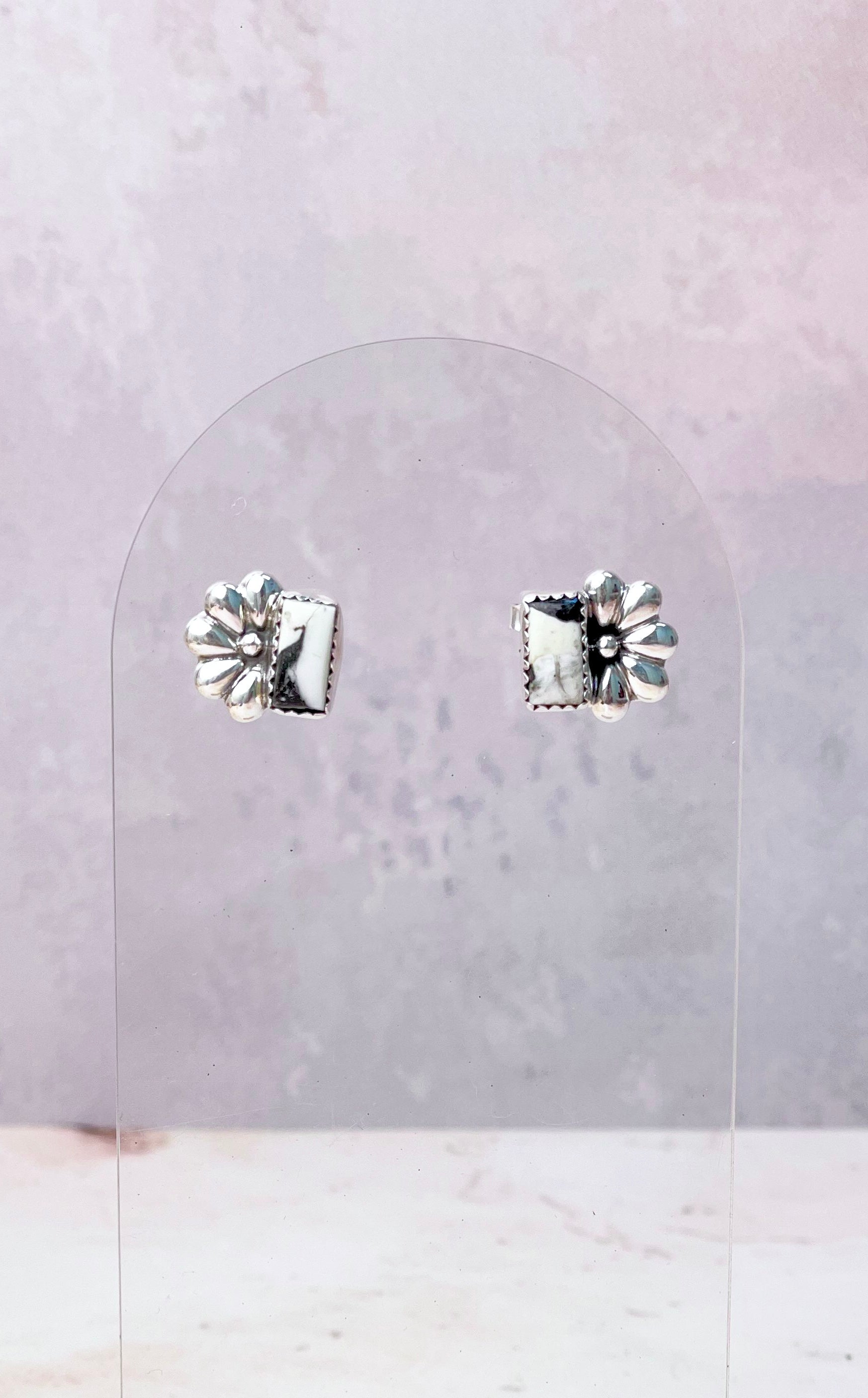 Boho Bar Studs with Delicate Half Daisy Accents-Earrings-Krush Kandy, Women's Online Fashion Boutique Located in Phoenix, Arizona (Scottsdale Area)