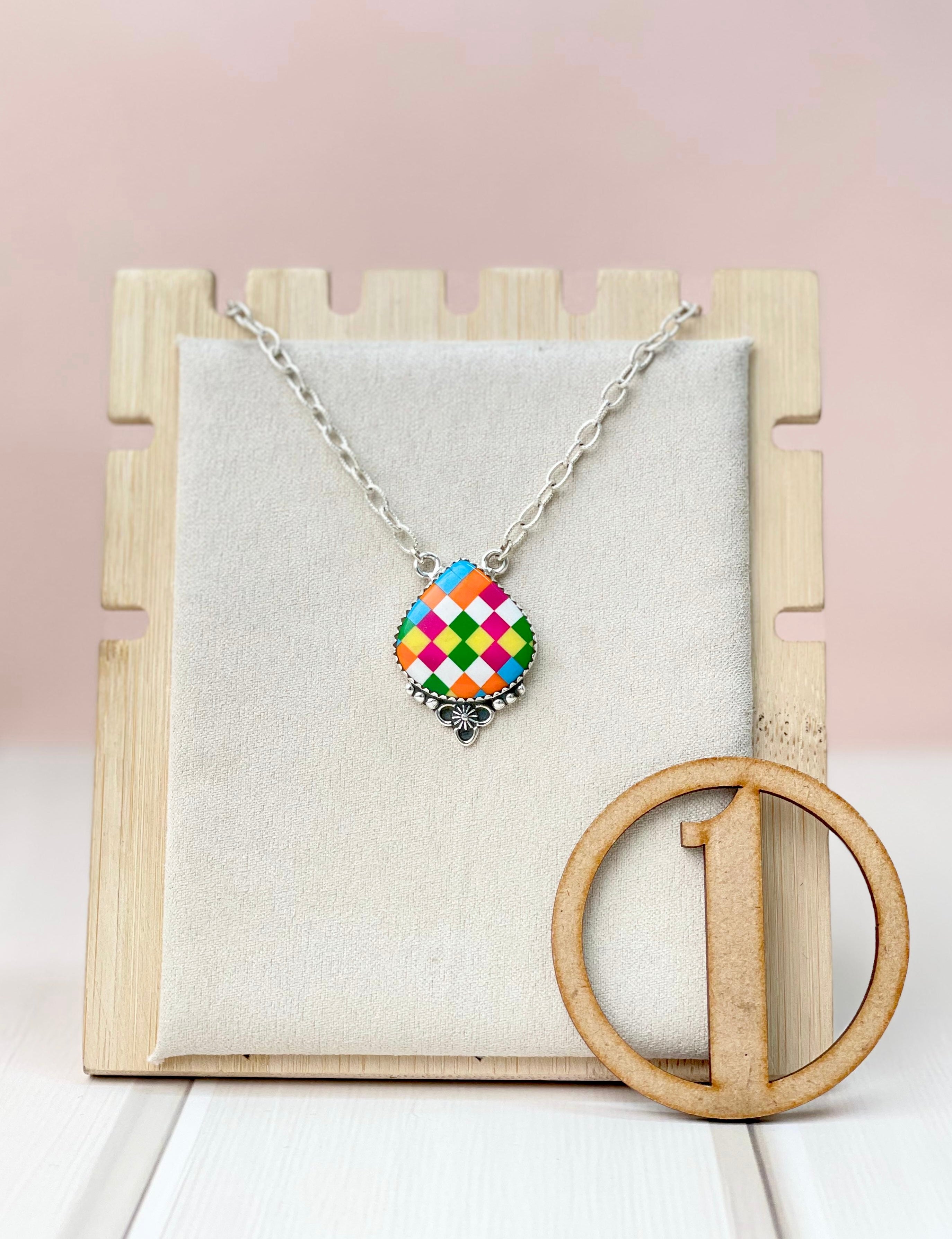 Summer Checkered Chain Pendants-Necklaces-Krush Kandy, Women's Online Fashion Boutique Located in Phoenix, Arizona (Scottsdale Area)