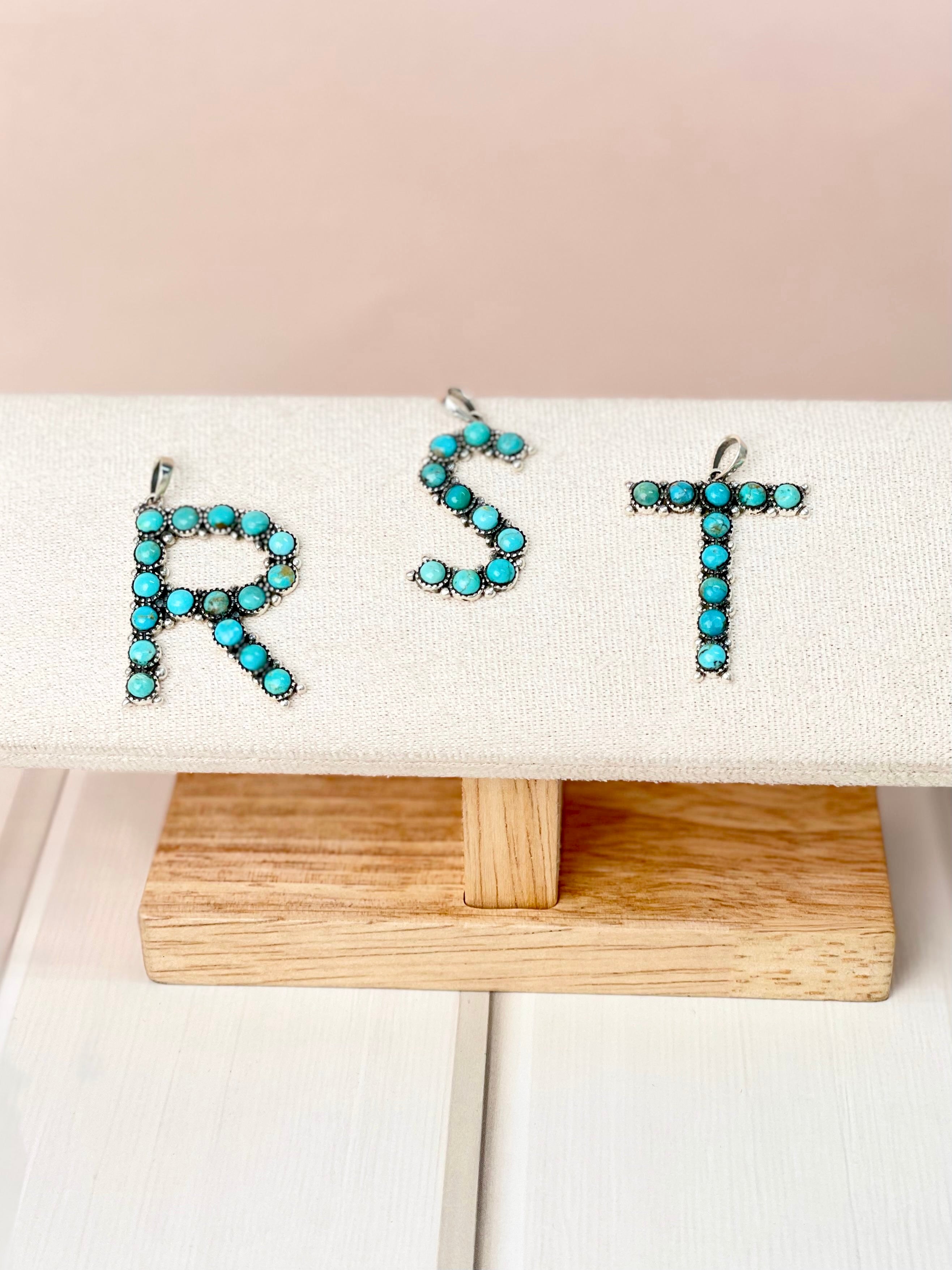 Turquoise Sterling Silver Personalized Initial Pendant-Pendant Necklaces-Krush Kandy, Women's Online Fashion Boutique Located in Phoenix, Arizona (Scottsdale Area)
