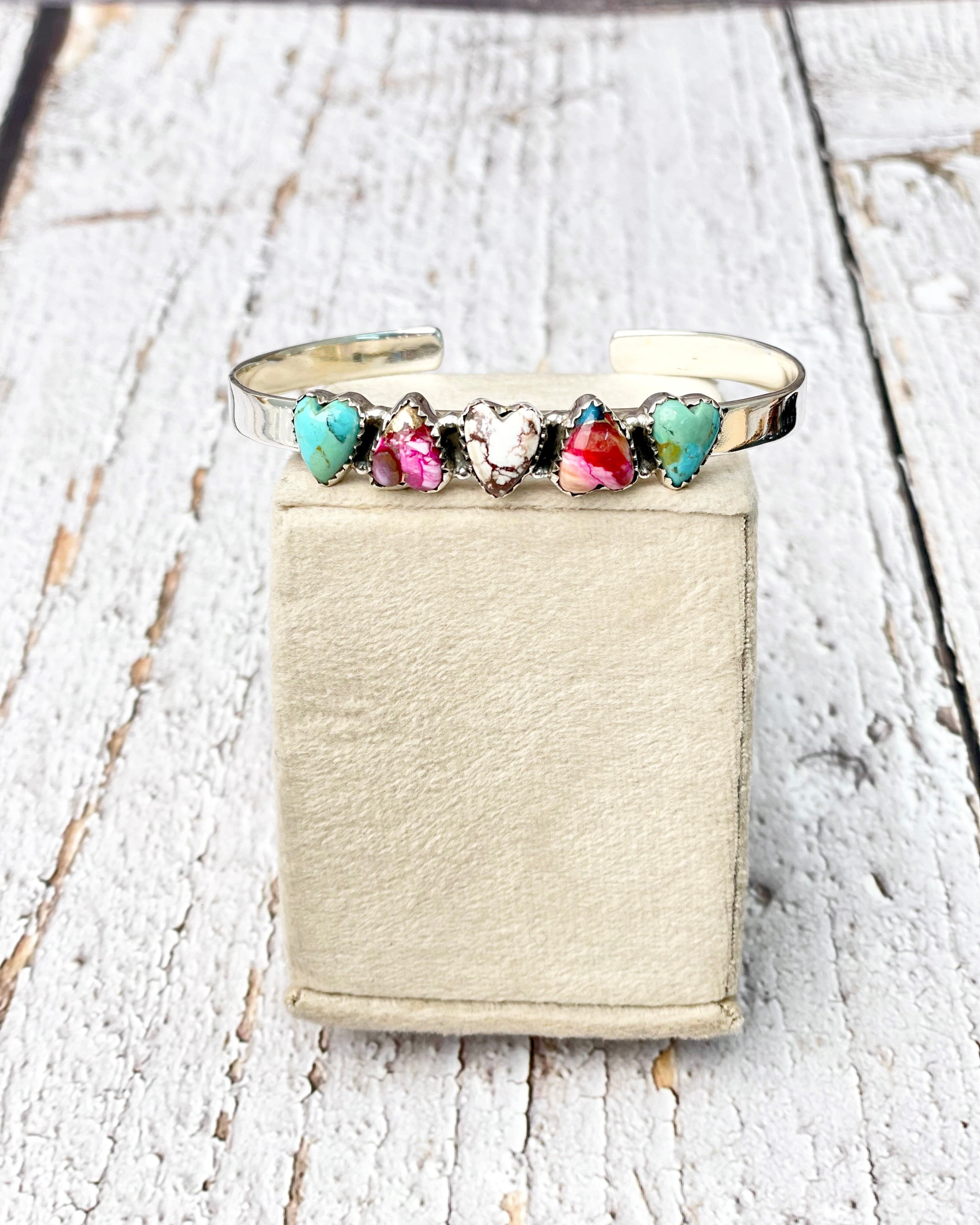 Wild About You Multi Stone Heart Cuff-Bracelets-Krush Kandy, Women's Online Fashion Boutique Located in Phoenix, Arizona (Scottsdale Area)