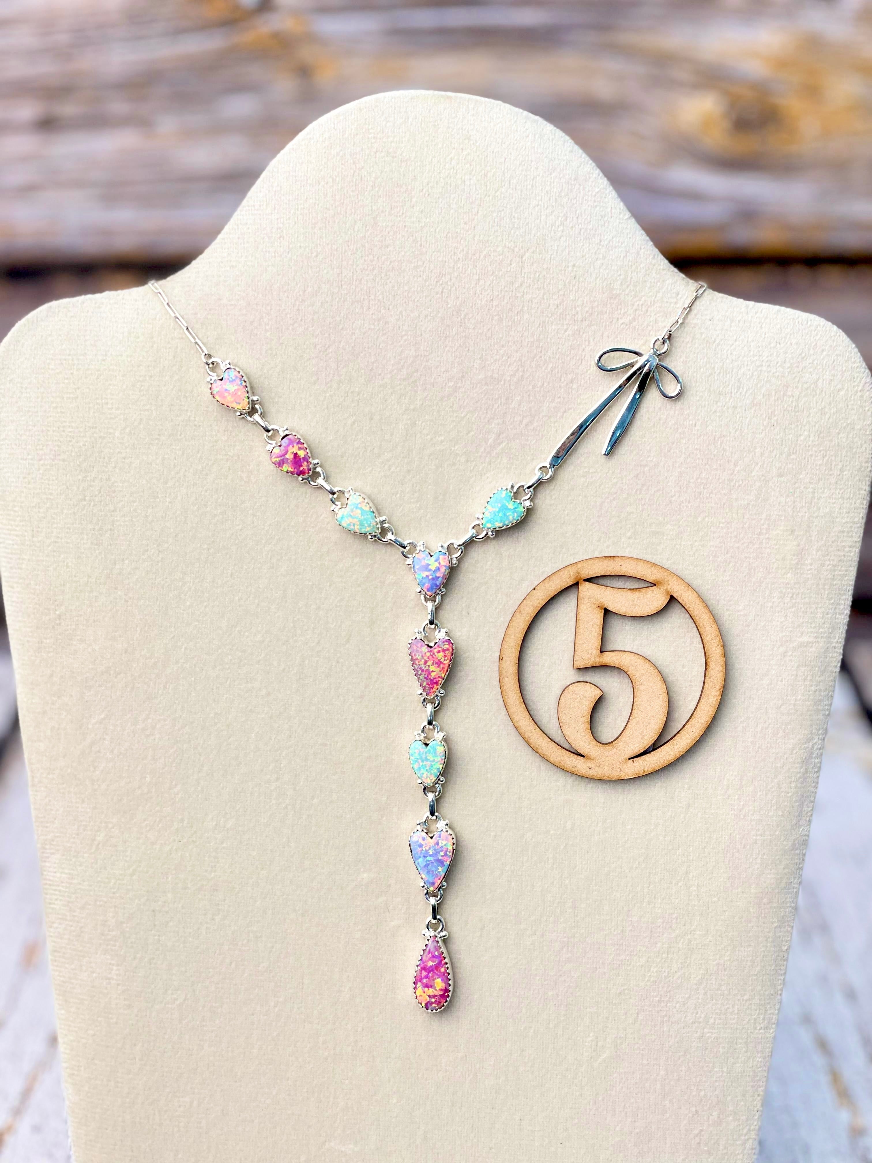 Opal Heart & Sterling Bow Necklace-Necklaces-Krush Kandy, Women's Online Fashion Boutique Located in Phoenix, Arizona (Scottsdale Area)