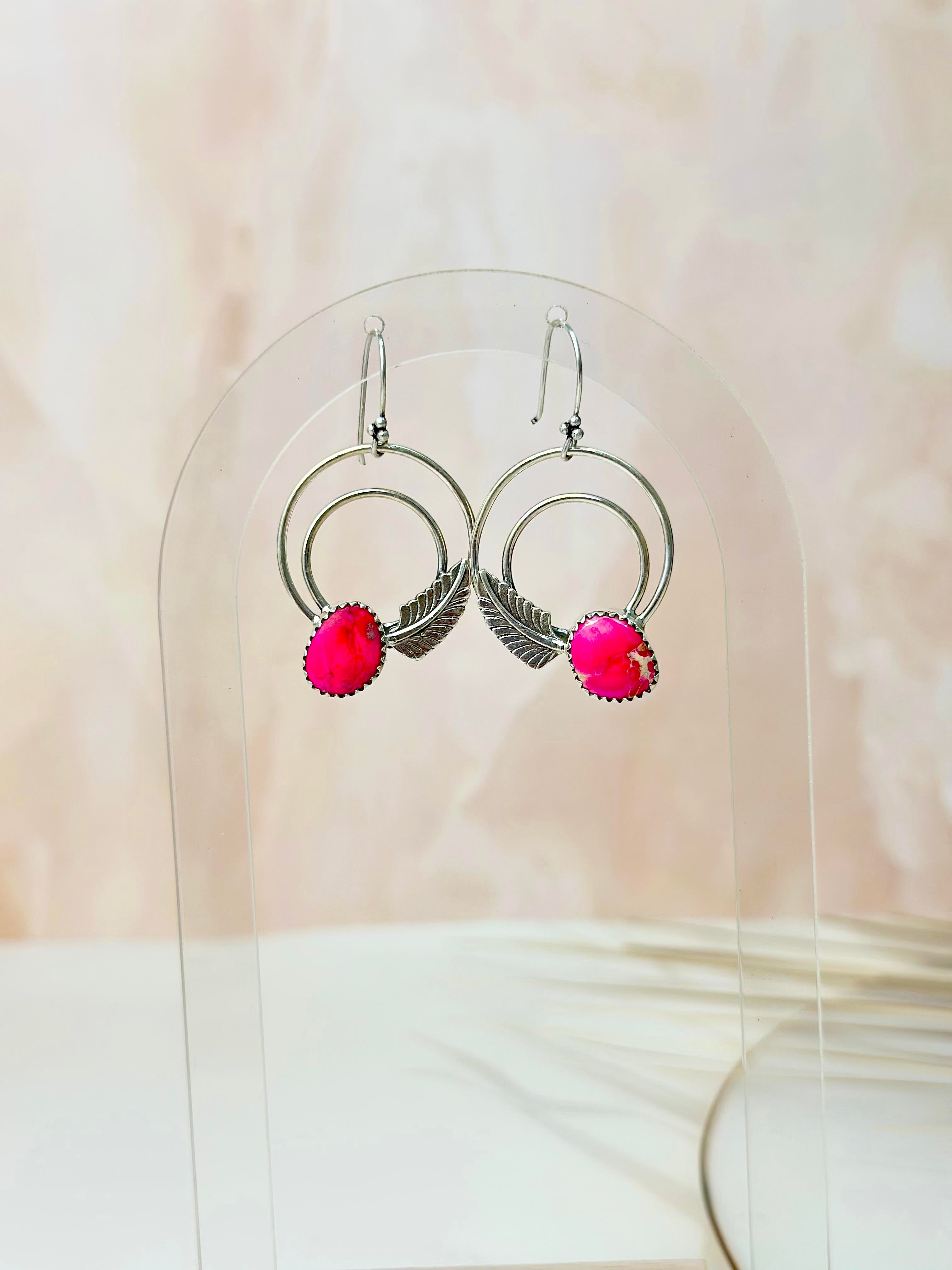 Light As A Feather Sterling Jasper Single Stone Hoops-Earrings-Krush Kandy, Women's Online Fashion Boutique Located in Phoenix, Arizona (Scottsdale Area)