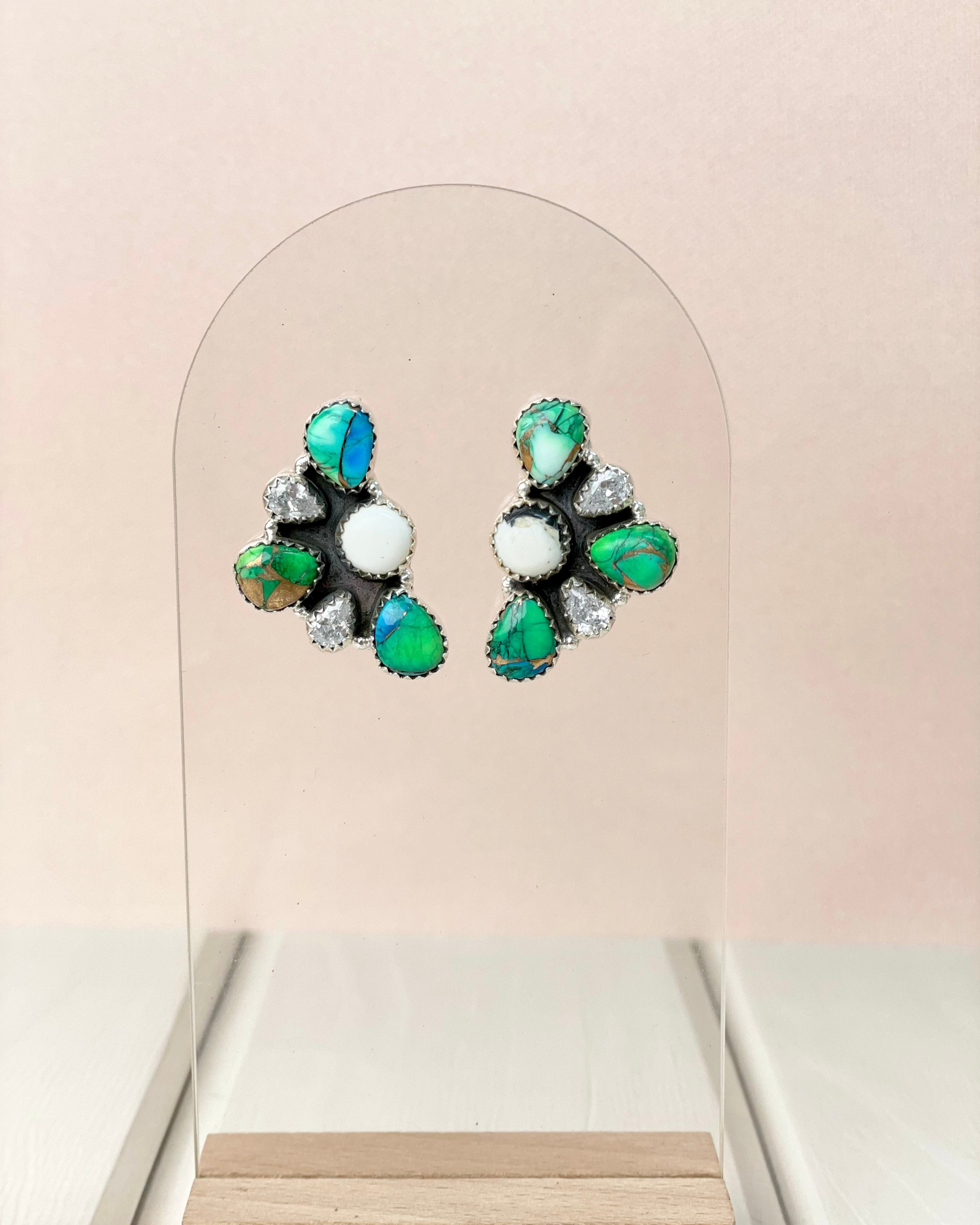 Peacock Dahlia Half Daisy Cluster Studs-Earrings-Krush Kandy, Women's Online Fashion Boutique Located in Phoenix, Arizona (Scottsdale Area)