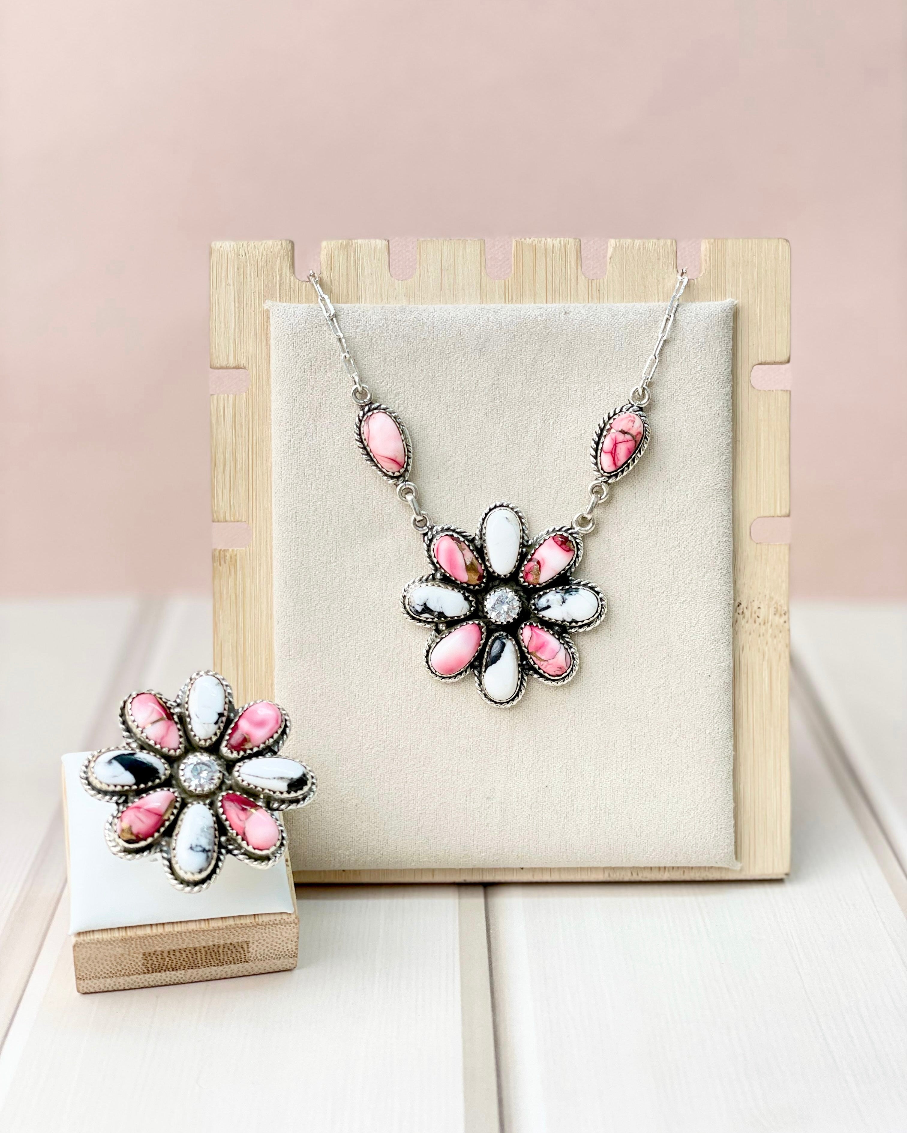 White Buffalo and Red Dahlia Daisy Set-Necklaces-Krush Kandy, Women's Online Fashion Boutique Located in Phoenix, Arizona (Scottsdale Area)