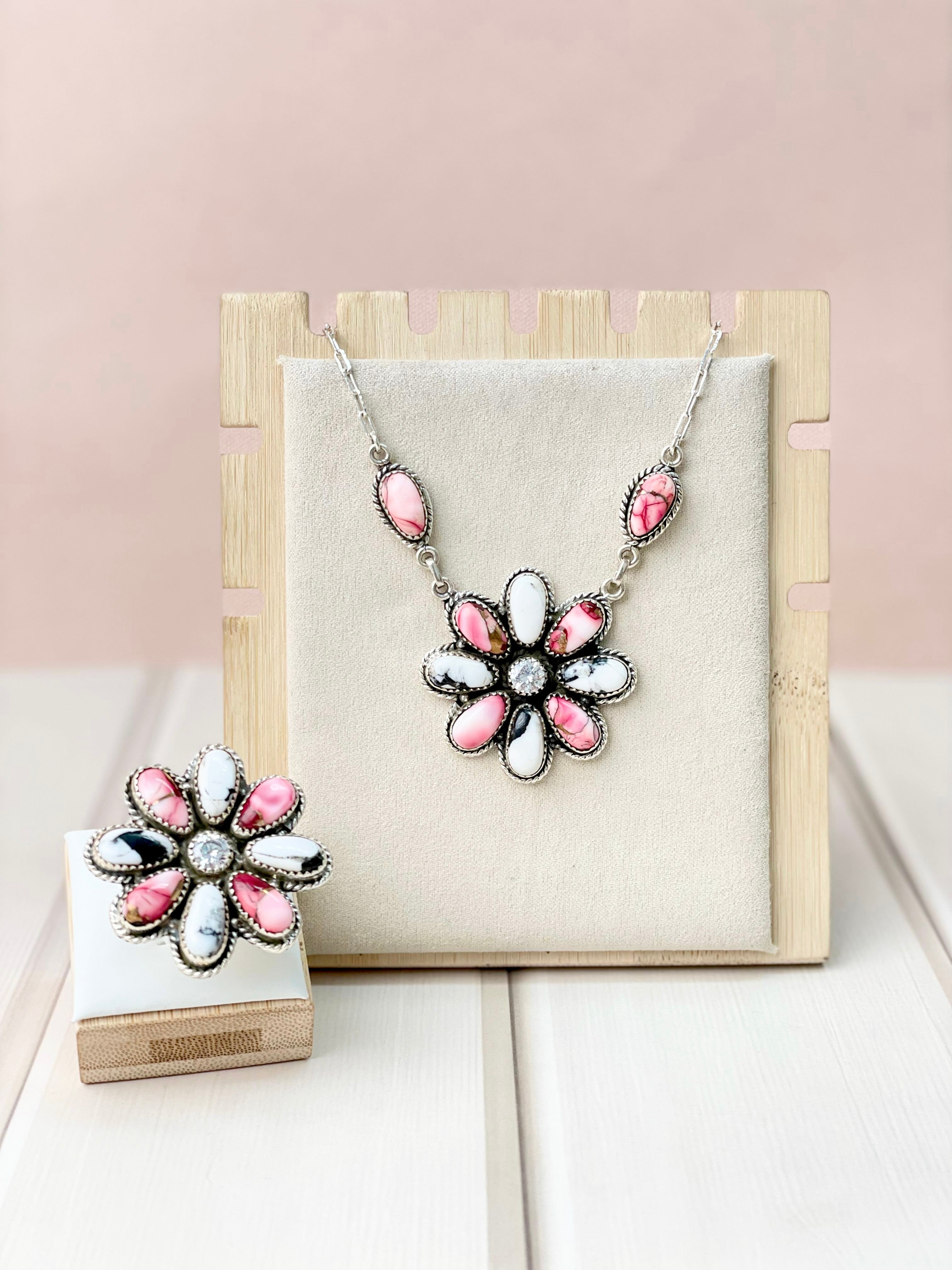 White Buffalo and Red Dahlia Daisy Set-Necklaces-Krush Kandy, Women's Online Fashion Boutique Located in Phoenix, Arizona (Scottsdale Area)