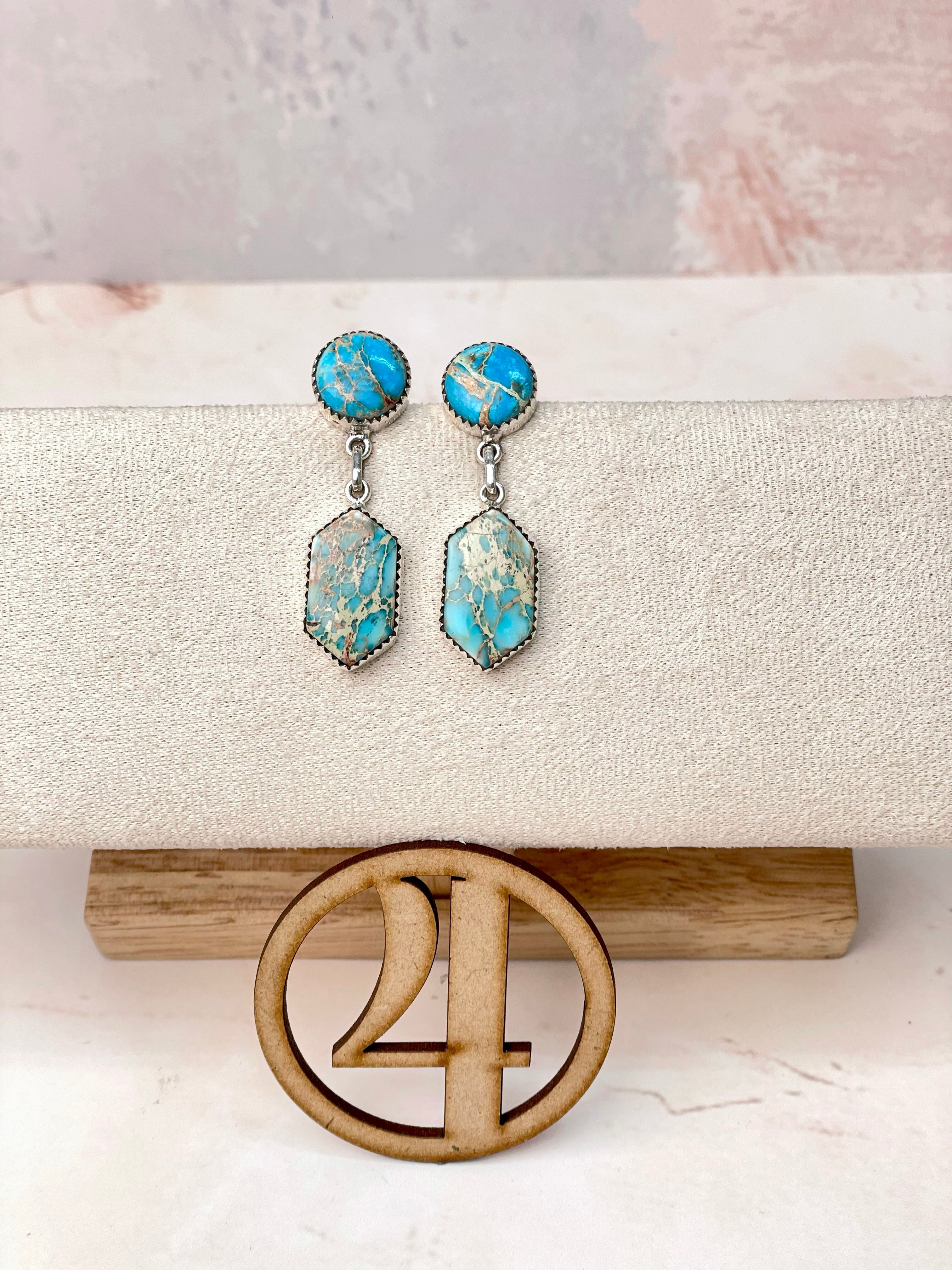 Desert Jasper Blue Slab Earrings-Earrings-Krush Kandy, Women's Online Fashion Boutique Located in Phoenix, Arizona (Scottsdale Area)
