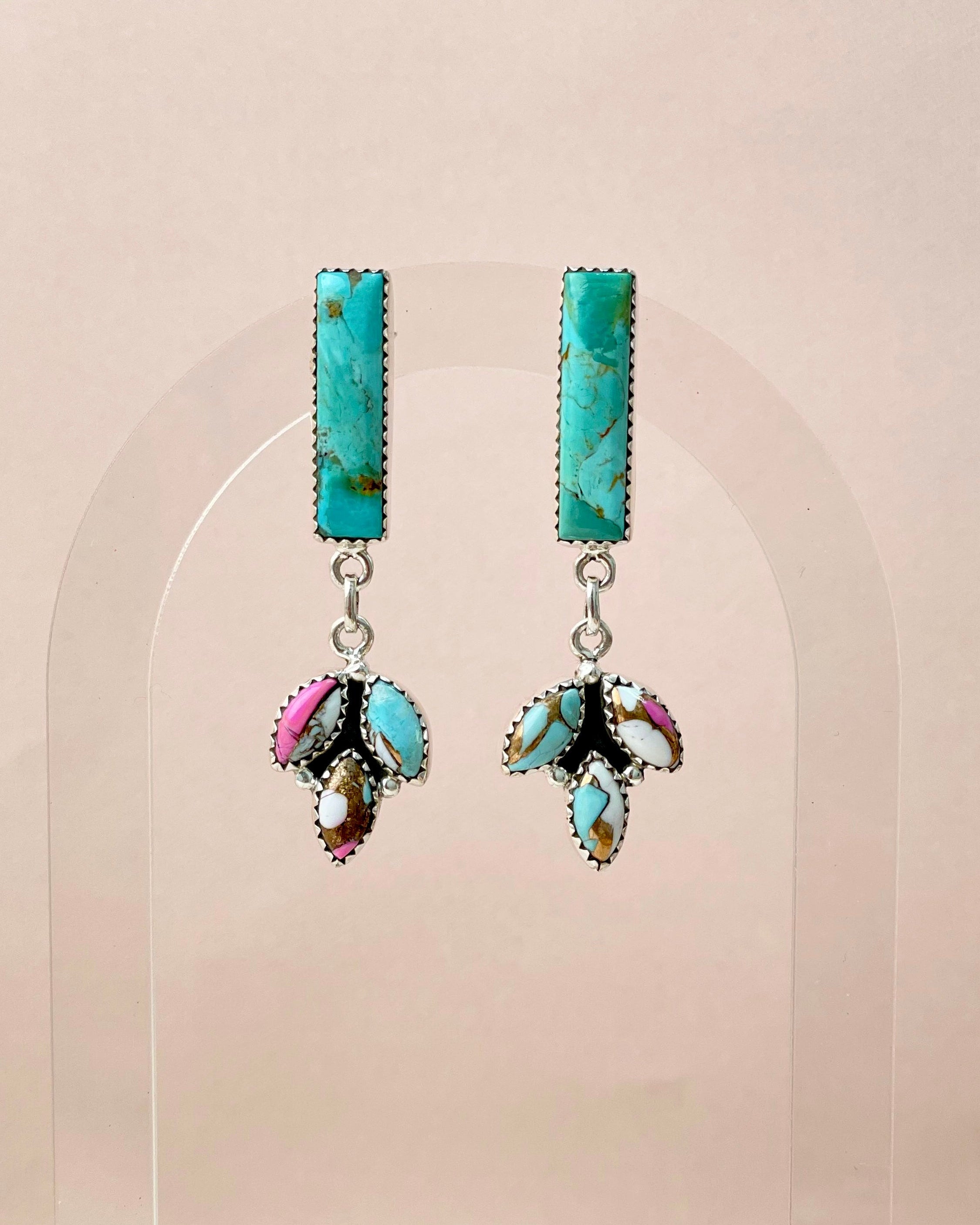 Cotton Candy & Turquoise Bar Earrings-Earrings-Krush Kandy, Women's Online Fashion Boutique Located in Phoenix, Arizona (Scottsdale Area)