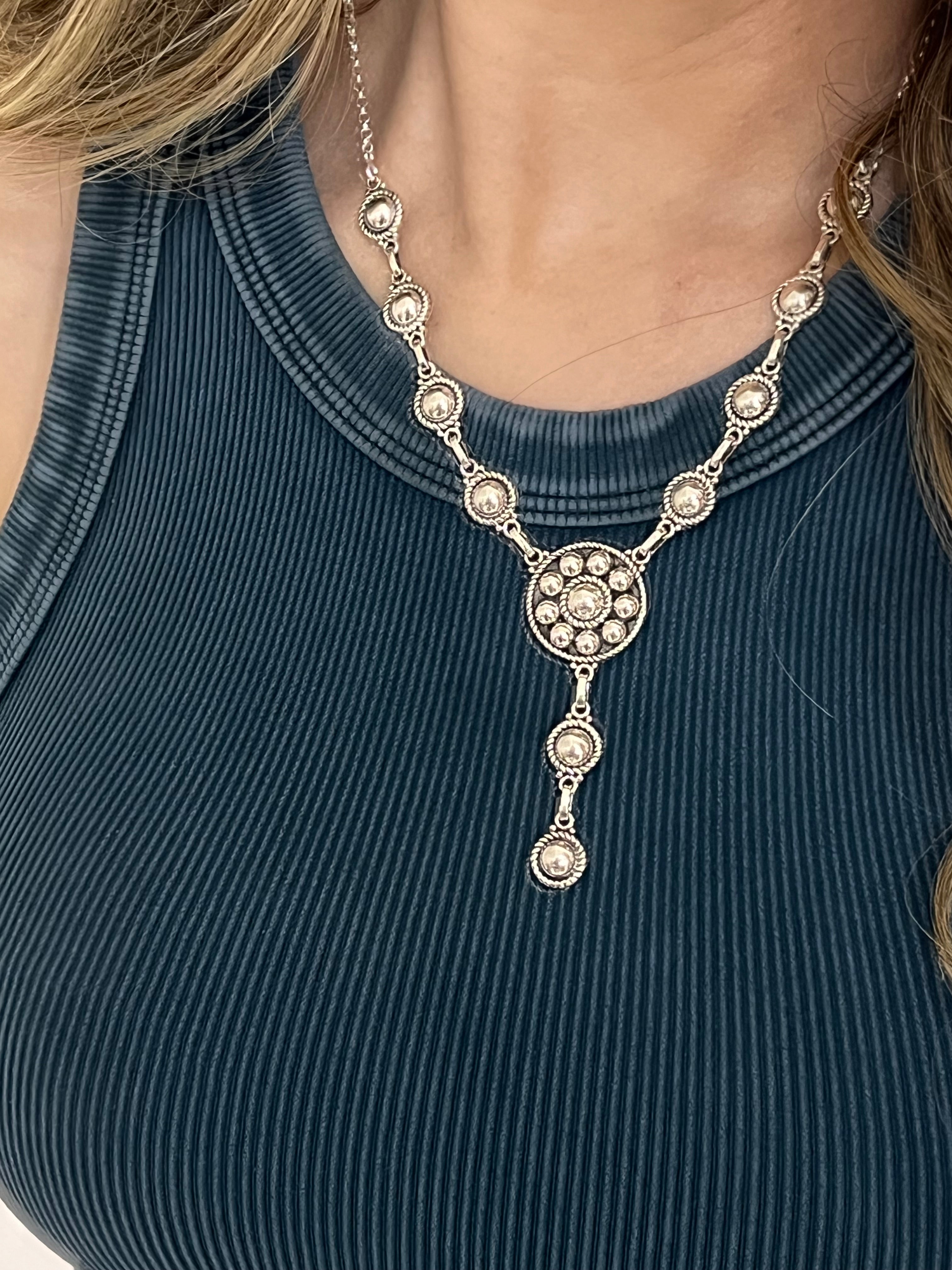 Set The Tone Sterling Concho Lariat Necklace-Lariat and Y Necklaces-Krush Kandy, Women's Online Fashion Boutique Located in Phoenix, Arizona (Scottsdale Area)