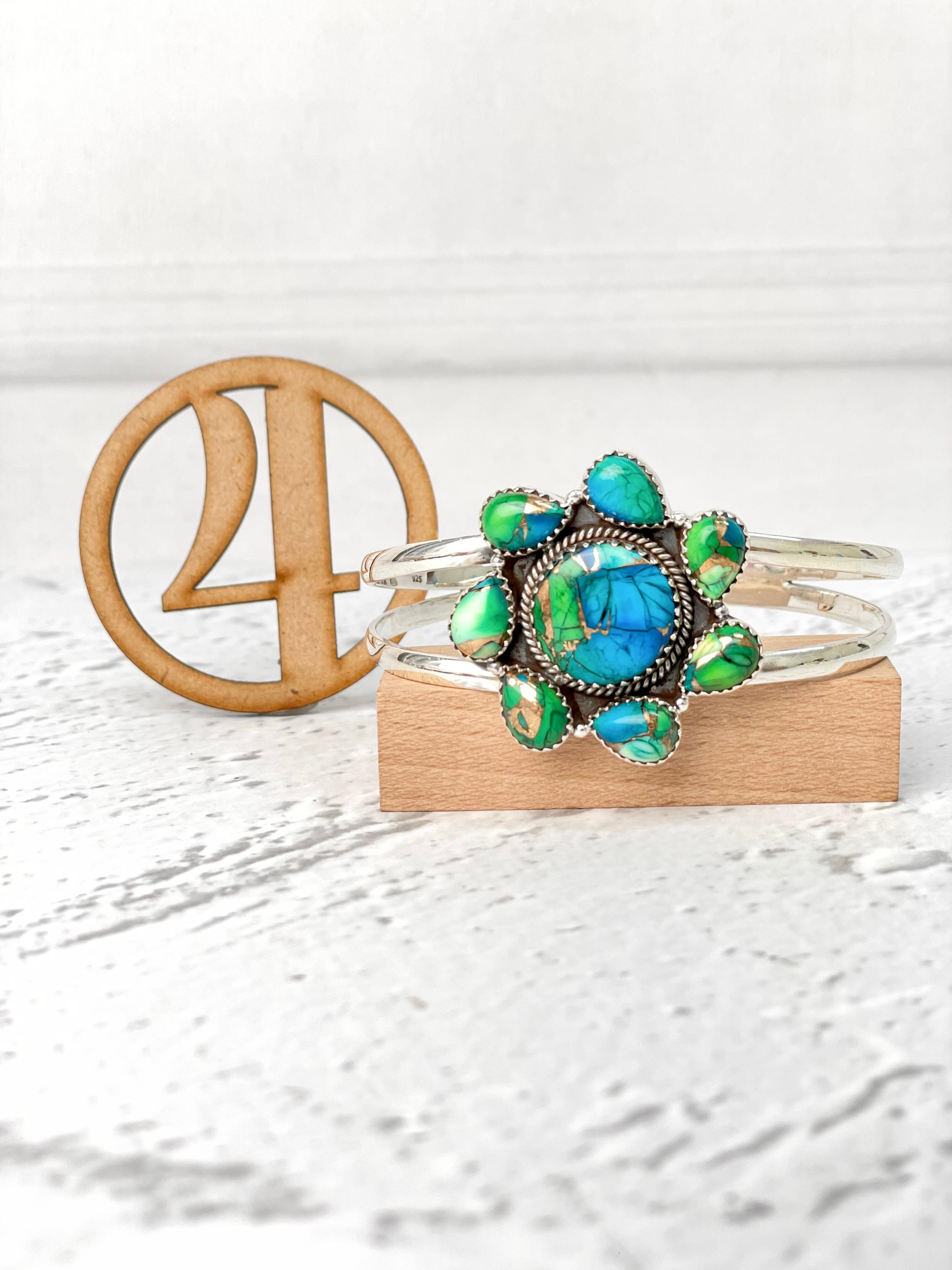 Peacock Dahlia Slab Cuff Bangles-Cuffs-Krush Kandy, Women's Online Fashion Boutique Located in Phoenix, Arizona (Scottsdale Area)
