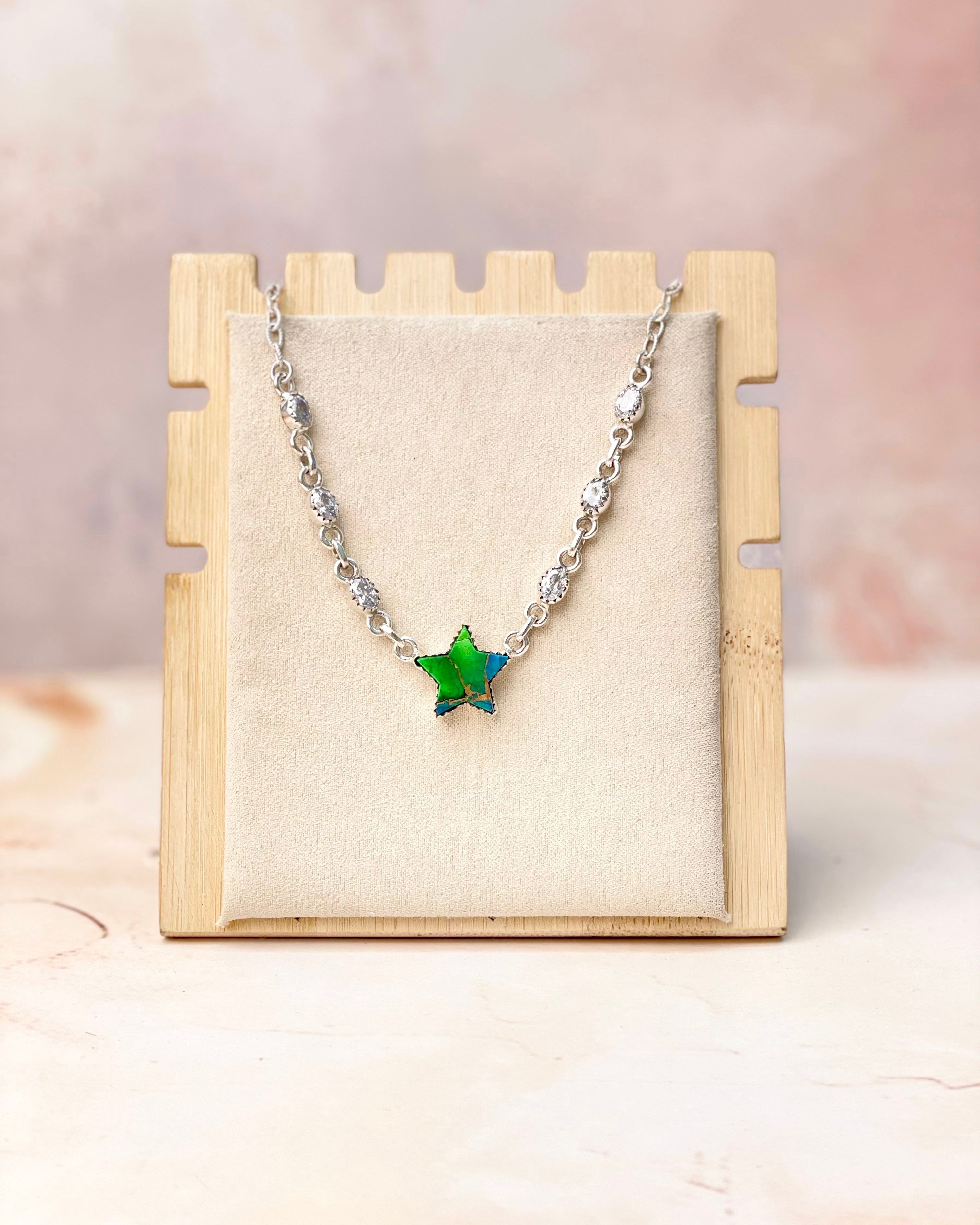 Peacock Dahlia Star and CZ Necklace-Necklaces-Krush Kandy, Women's Online Fashion Boutique Located in Phoenix, Arizona (Scottsdale Area)