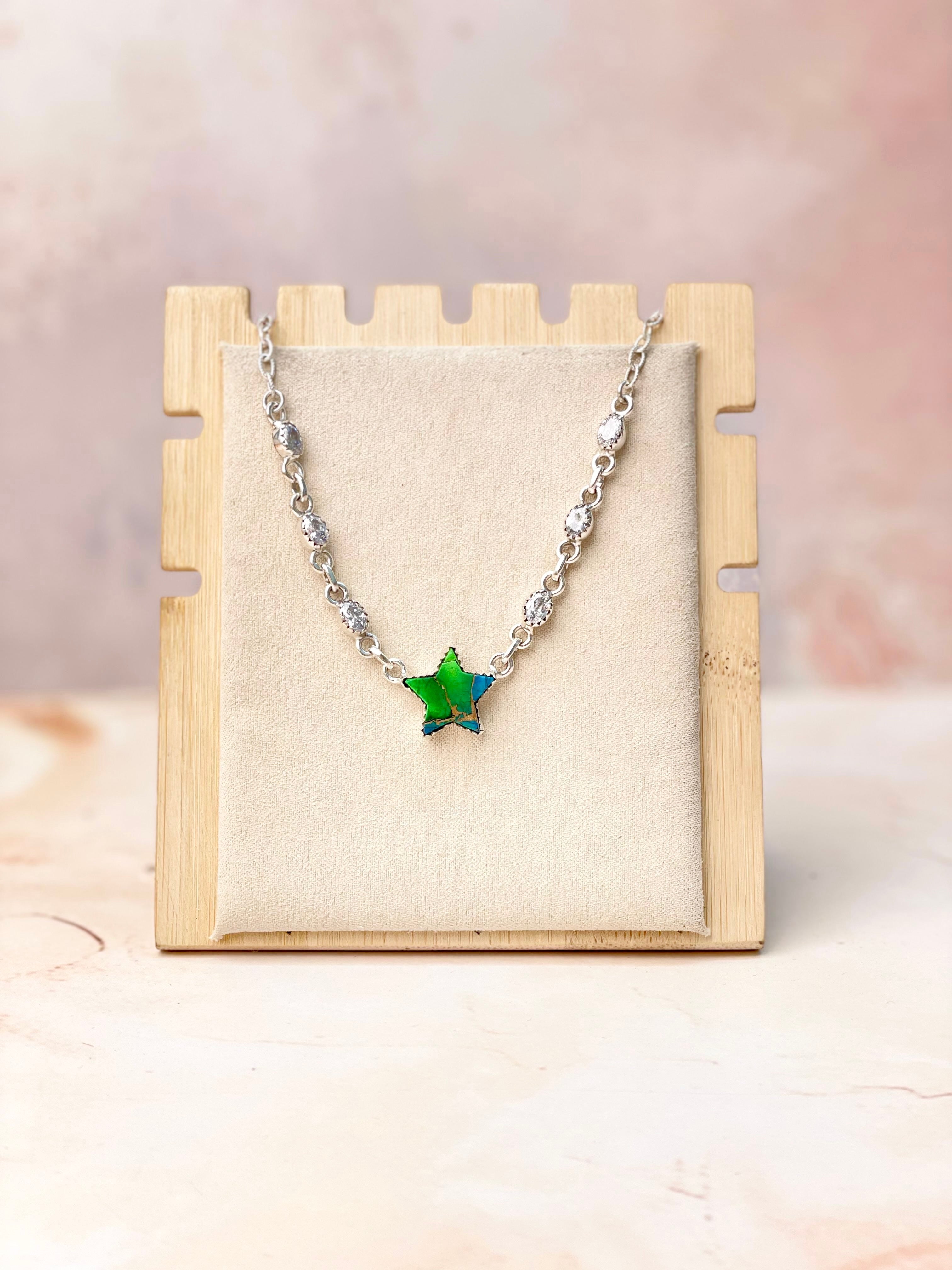 Peacock Dahlia Star and CZ Necklace-Necklaces-Krush Kandy, Women's Online Fashion Boutique Located in Phoenix, Arizona (Scottsdale Area)
