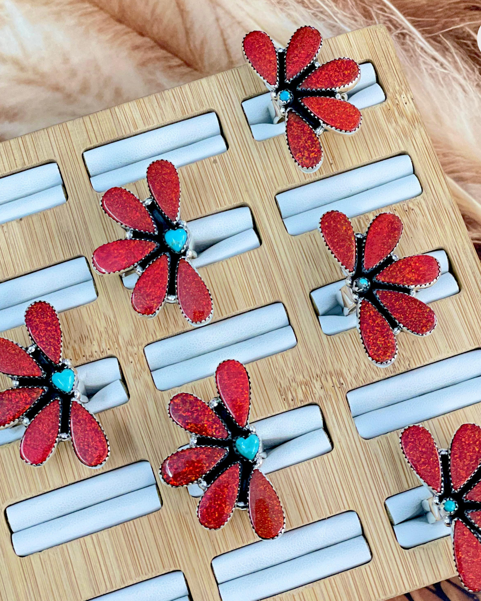 Red Opal Half Cluster Rings-Rings-Krush Kandy, Women's Online Fashion Boutique Located in Phoenix, Arizona (Scottsdale Area)