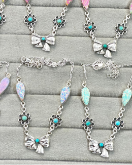 Bow-tiful Stone Drop Necklace-Necklaces-Krush Kandy, Women's Online Fashion Boutique Located in Phoenix, Arizona (Scottsdale Area)