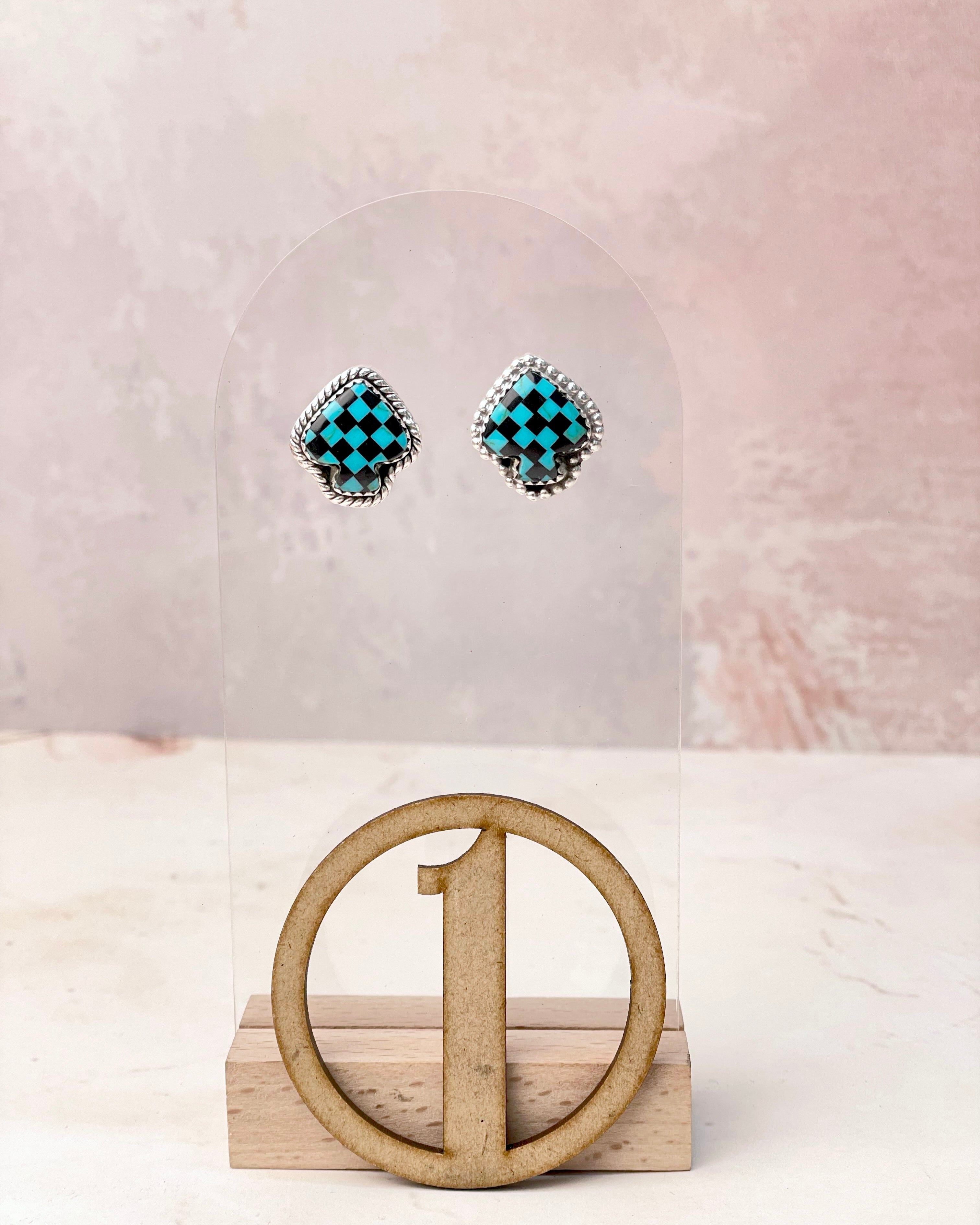 Checkered Spade Studs-Earrings-Krush Kandy, Women's Online Fashion Boutique Located in Phoenix, Arizona (Scottsdale Area)