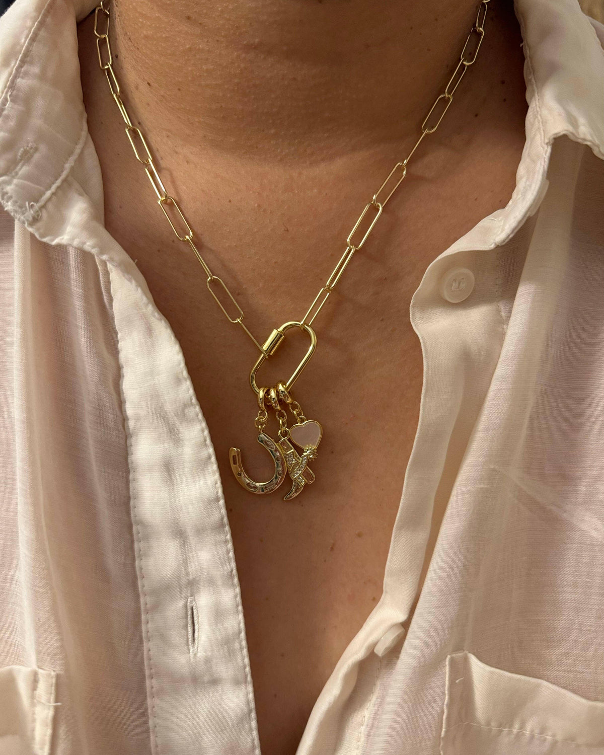 Lucky 18KT Gold Plated Pendant Necklace with Charms-Necklace-Krush Kandy, Women's Online Fashion Boutique Located in Phoenix, Arizona (Scottsdale Area)