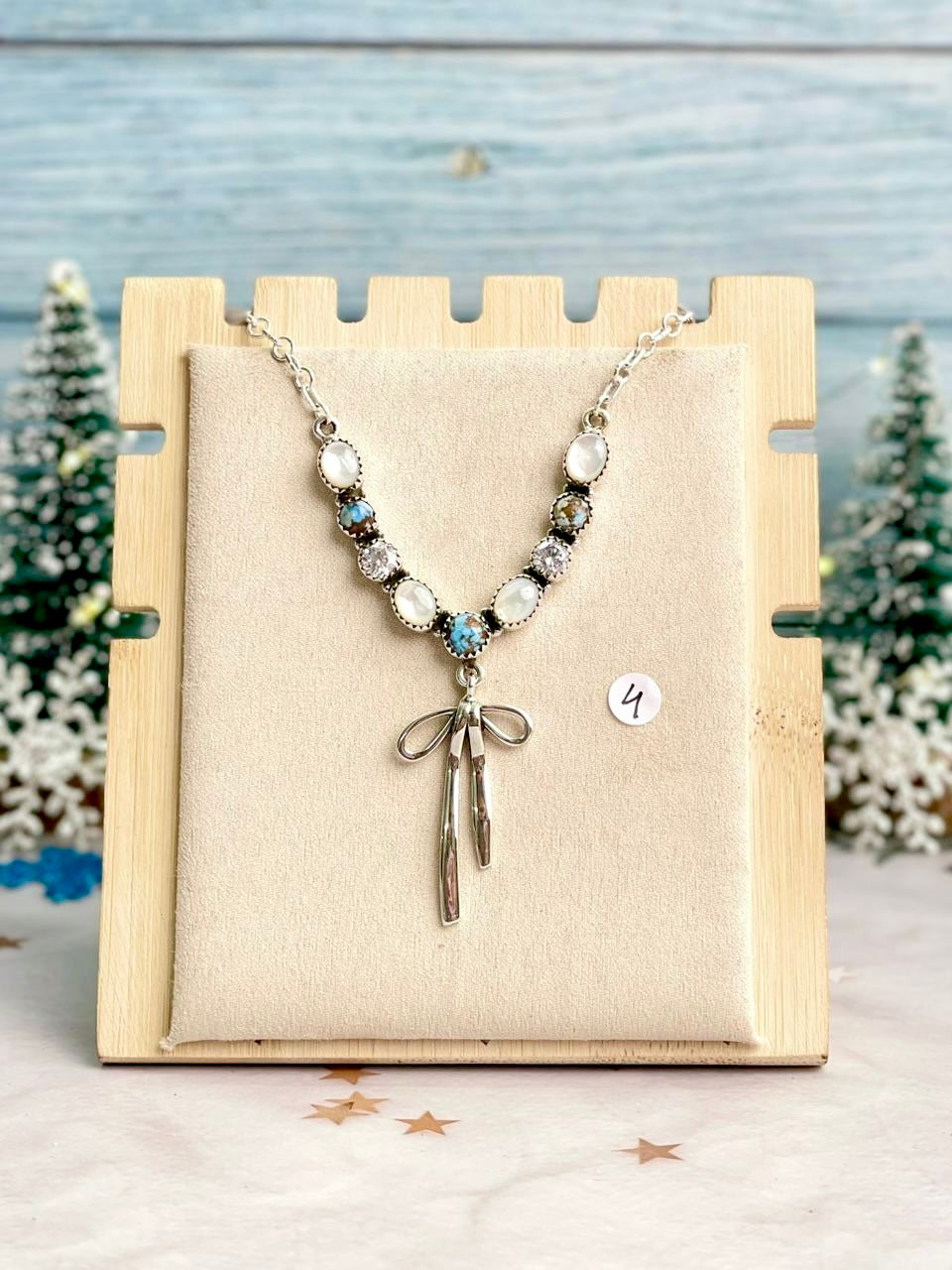 Winter Frost Golden Hills & White Shell Bow Necklace-Necklaces-Krush Kandy, Women's Online Fashion Boutique Located in Phoenix, Arizona (Scottsdale Area)
