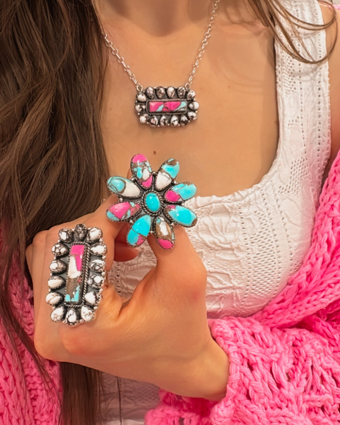 Wildhorse & Cotton Candy Rectangle Cluster-Earrings-Krush Kandy, Women's Online Fashion Boutique Located in Phoenix, Arizona (Scottsdale Area)