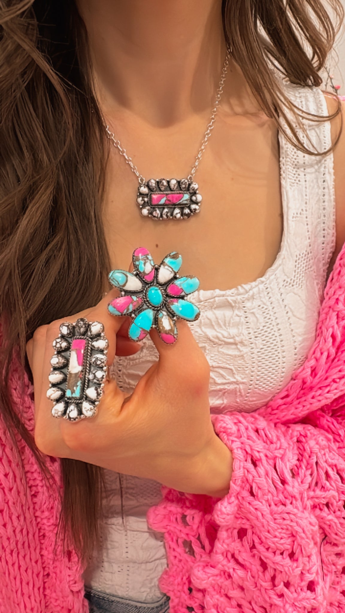 Wildhorse & Cotton Candy Rectangle Cluster-Earrings-Krush Kandy, Women's Online Fashion Boutique Located in Phoenix, Arizona (Scottsdale Area)