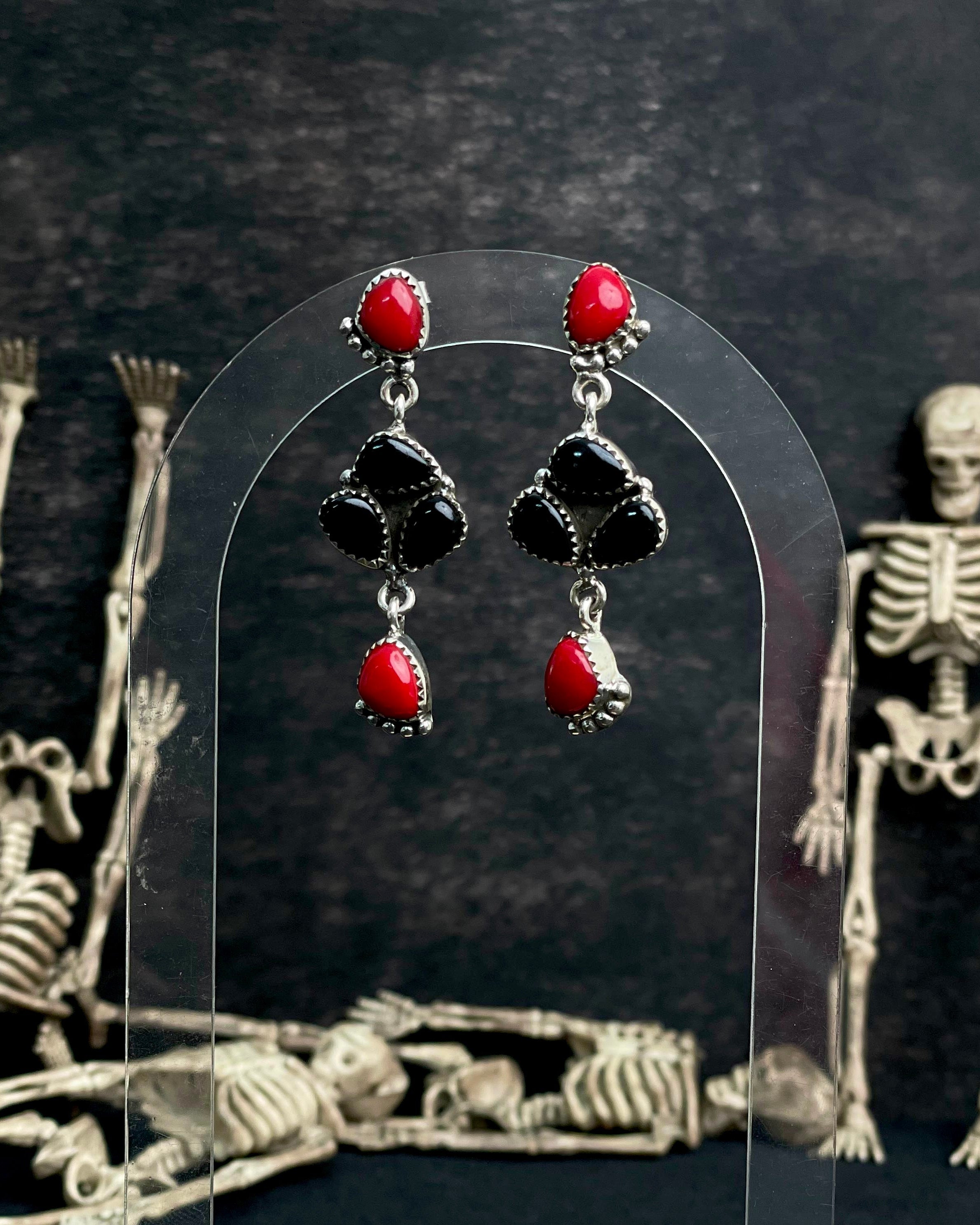 Black Onyx & Red Rosarita Cluster Earrings-Earrings-Krush Kandy, Women's Online Fashion Boutique Located in Phoenix, Arizona (Scottsdale Area)