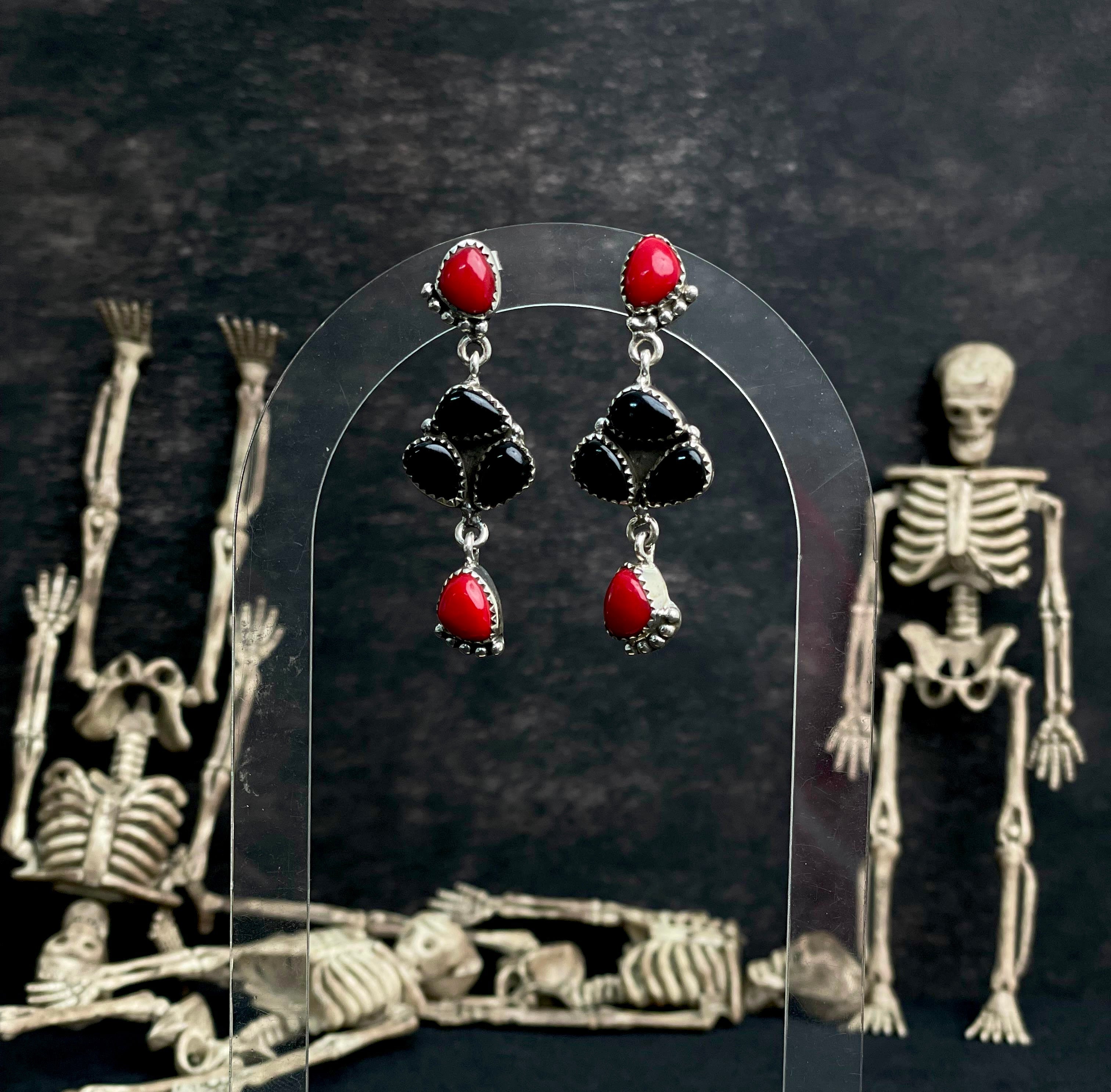 Black Onyx & Red Rosarita Cluster Earrings-Earrings-Krush Kandy, Women's Online Fashion Boutique Located in Phoenix, Arizona (Scottsdale Area)