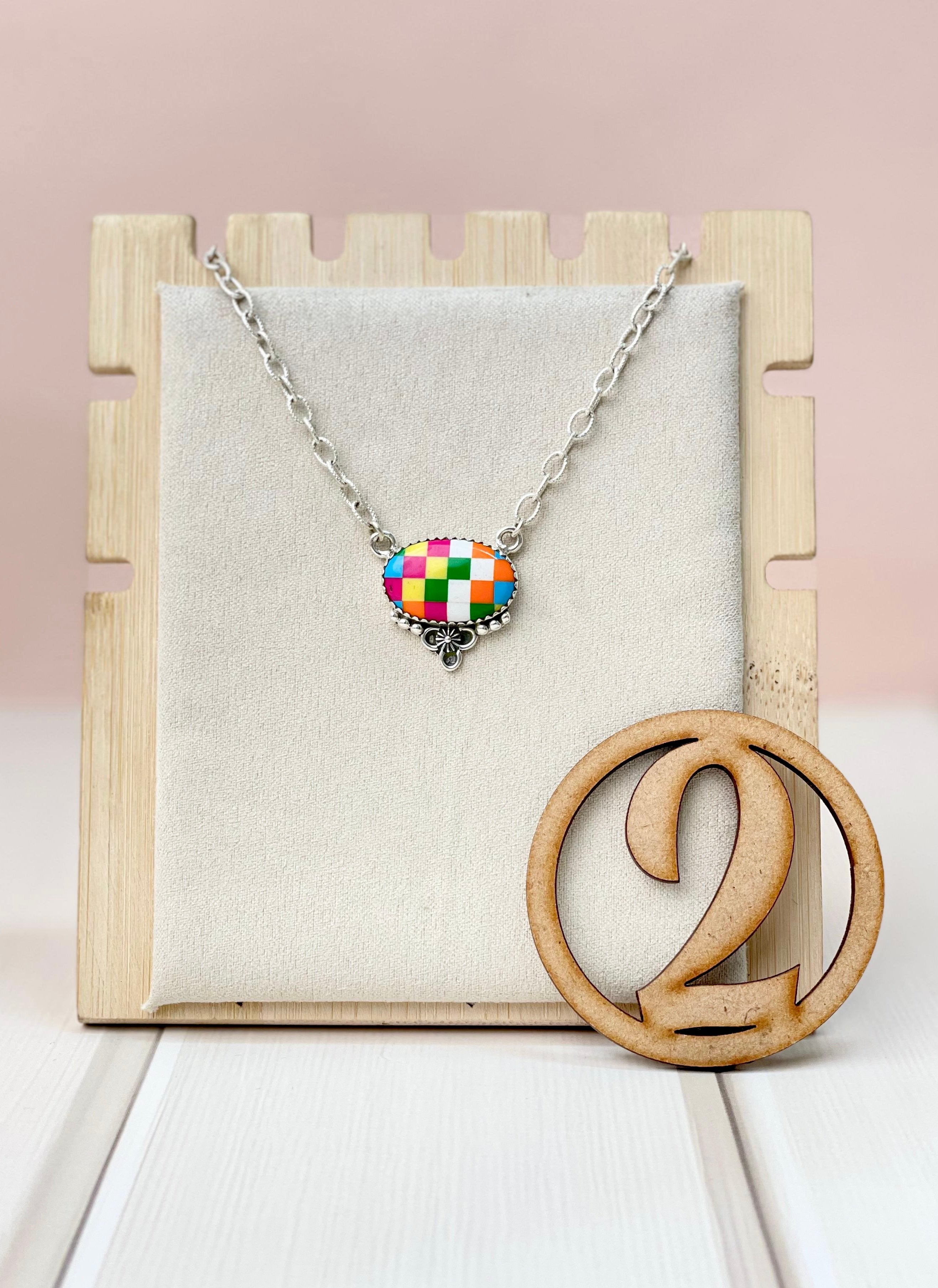 Summer Checkered Chain Pendants-Necklaces-Krush Kandy, Women's Online Fashion Boutique Located in Phoenix, Arizona (Scottsdale Area)