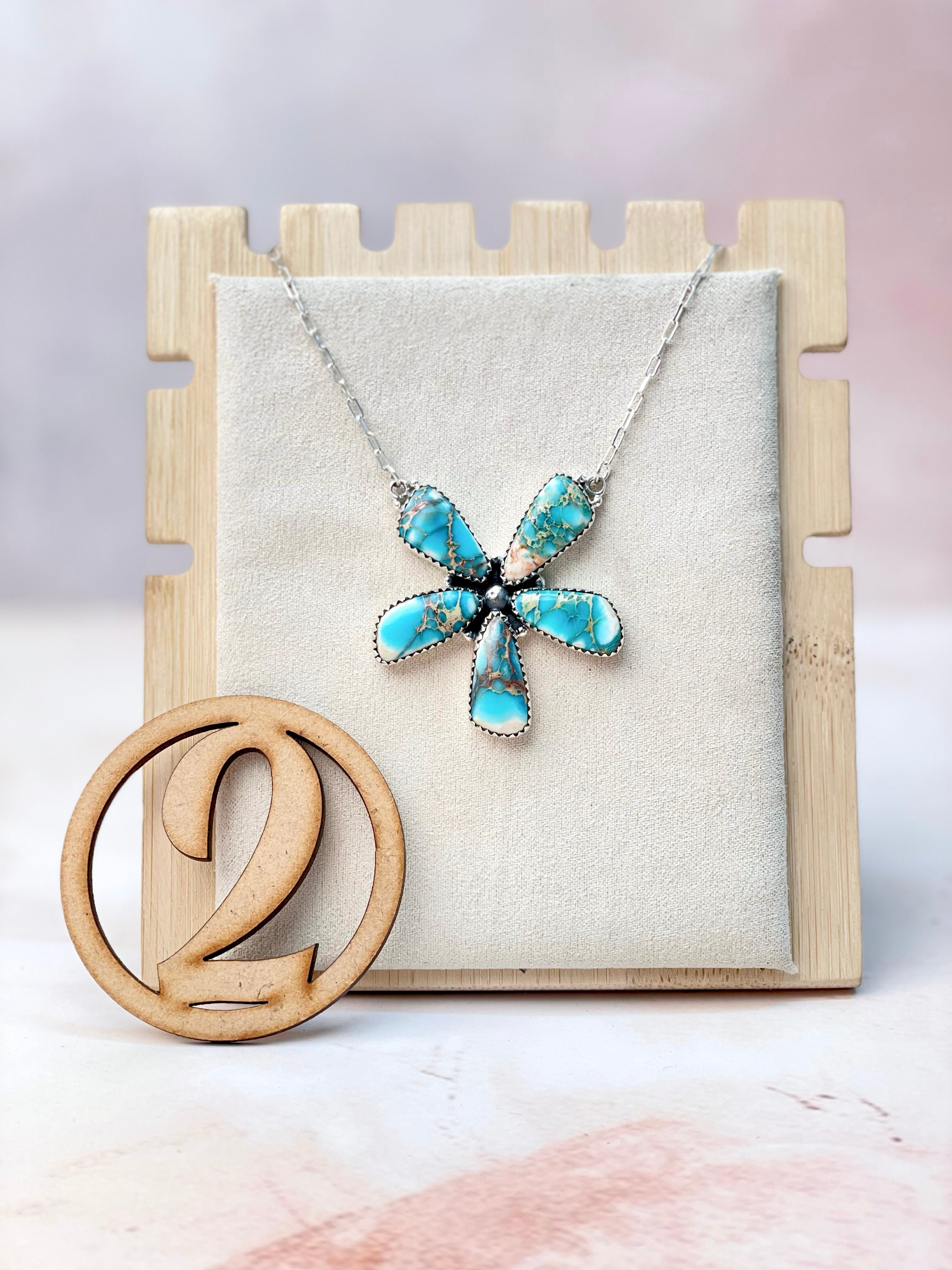 Desert Jasper Blue Flower Petals Necklace MADE TO ORDER-Necklaces-Krush Kandy, Women's Online Fashion Boutique Located in Phoenix, Arizona (Scottsdale Area)