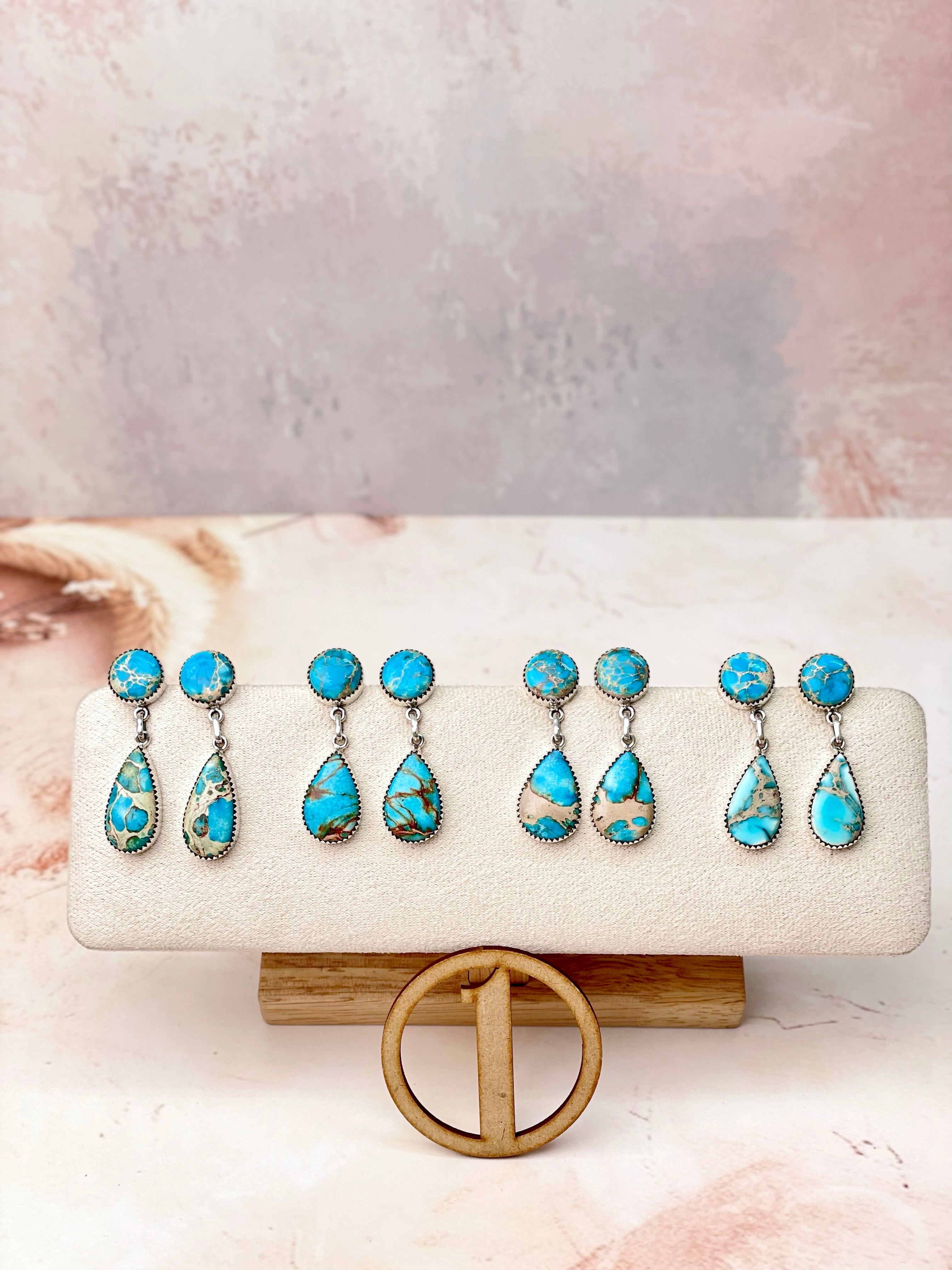 Desert Jasper Blue Slab Earrings-Earrings-Krush Kandy, Women's Online Fashion Boutique Located in Phoenix, Arizona (Scottsdale Area)