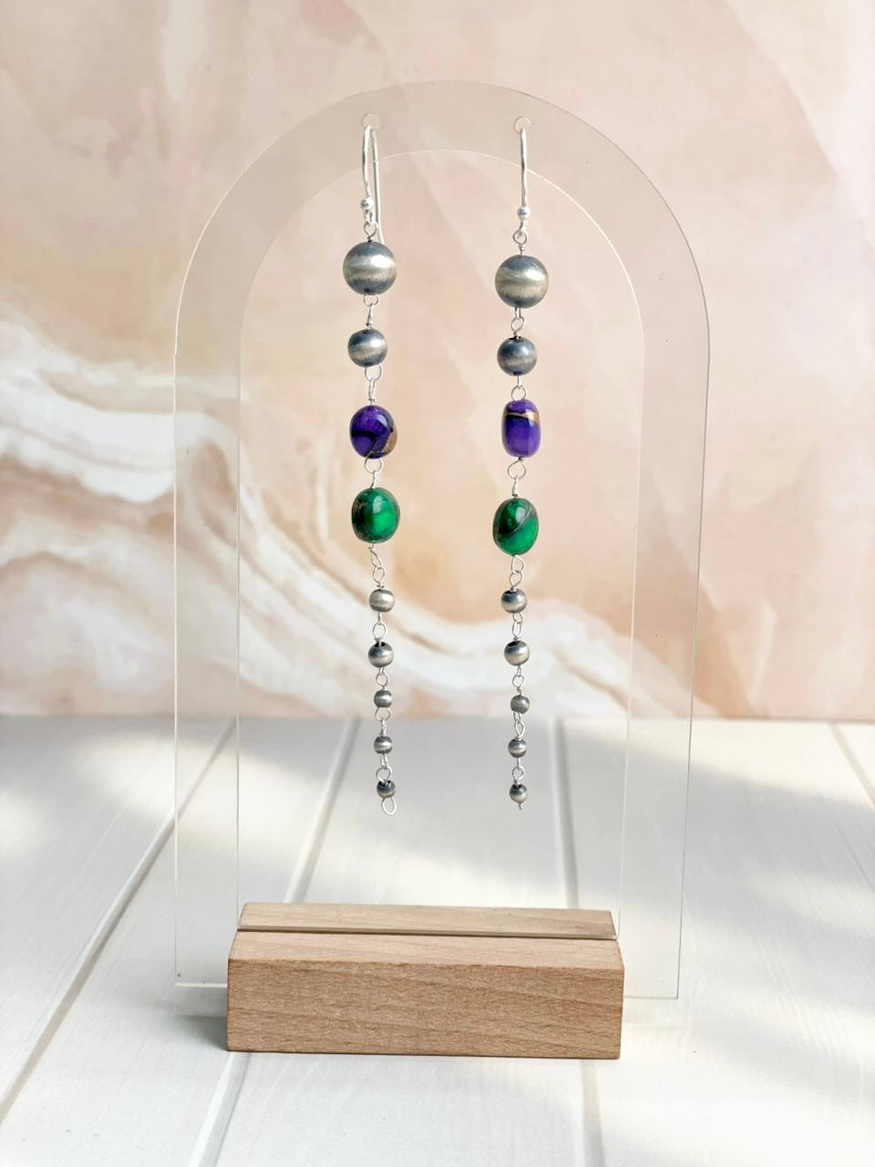 Desert Pearl Dahlia Long Dangle Earrings-Earrings-Krush Kandy, Women's Online Fashion Boutique Located in Phoenix, Arizona (Scottsdale Area)