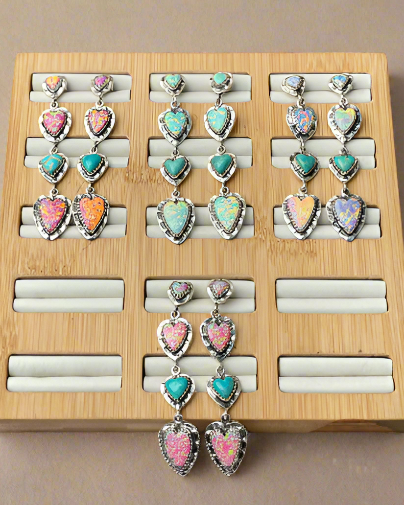 Opal Heart Stone Drop Earrings-Stud Earrings-Krush Kandy, Women's Online Fashion Boutique Located in Phoenix, Arizona (Scottsdale Area)