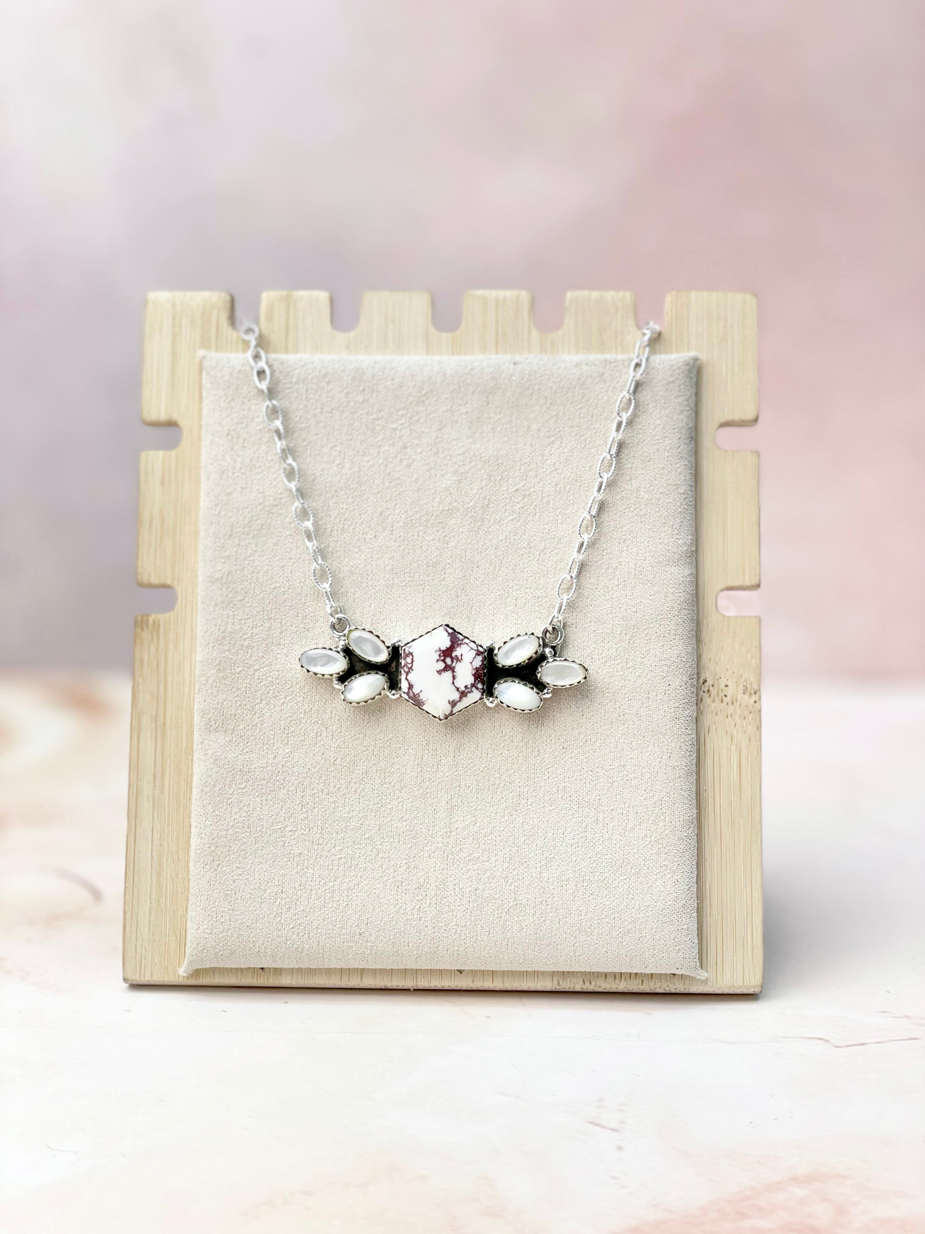 Multi Gem and MOP Hexagon Bar Necklace-Necklaces-Krush Kandy, Women's Online Fashion Boutique Located in Phoenix, Arizona (Scottsdale Area)