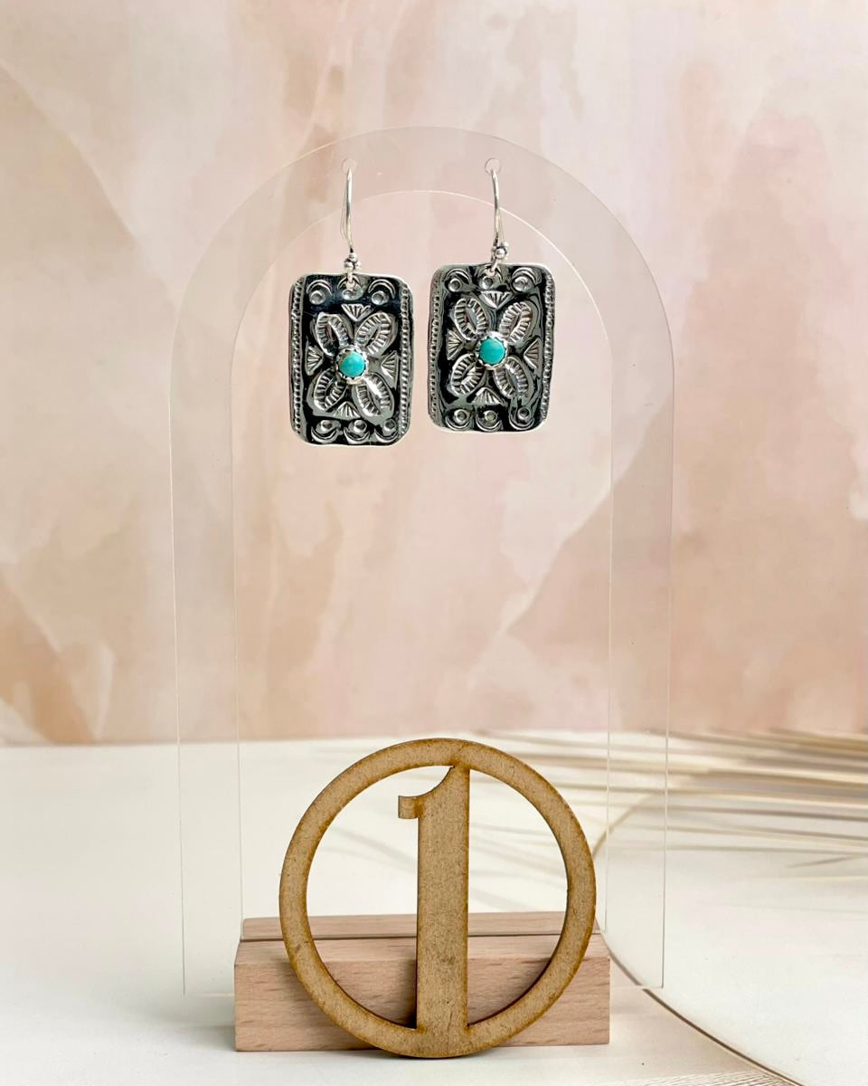 Western Glam Stamped Sterling Single Stone Earrings-Earrings-Krush Kandy, Women's Online Fashion Boutique Located in Phoenix, Arizona (Scottsdale Area)