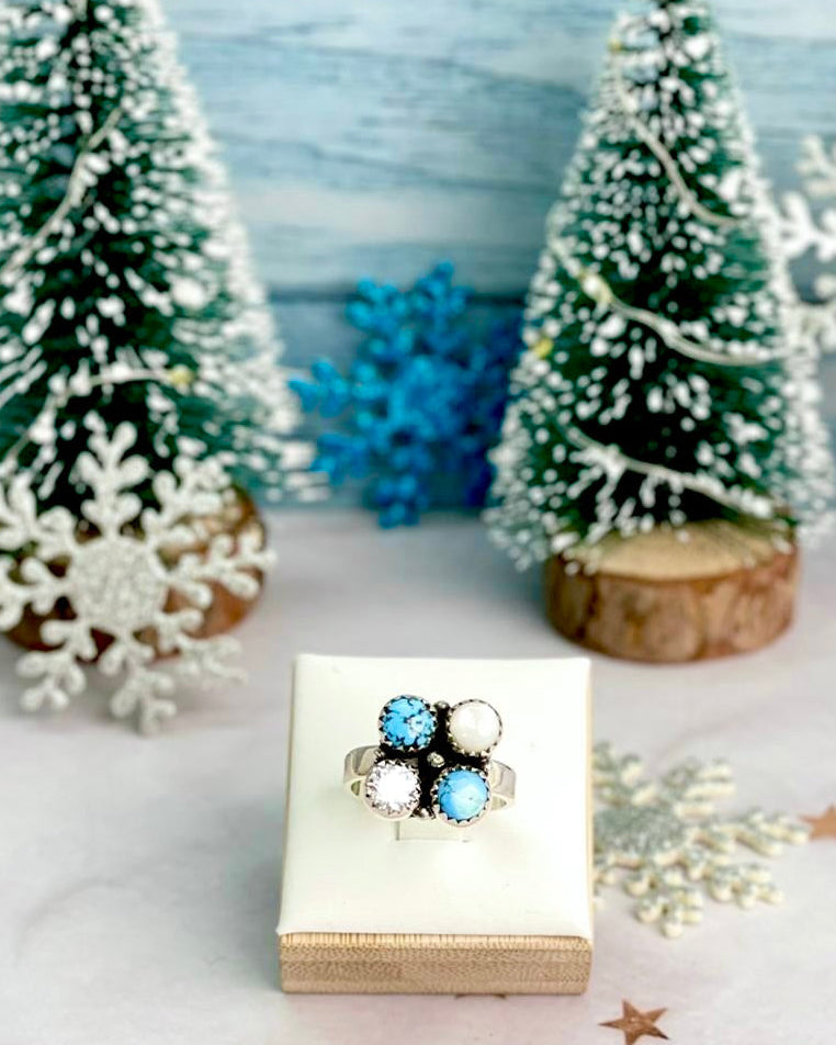 Golden Hills & White Shell Cluster Ring-Rings-Krush Kandy, Women's Online Fashion Boutique Located in Phoenix, Arizona (Scottsdale Area)